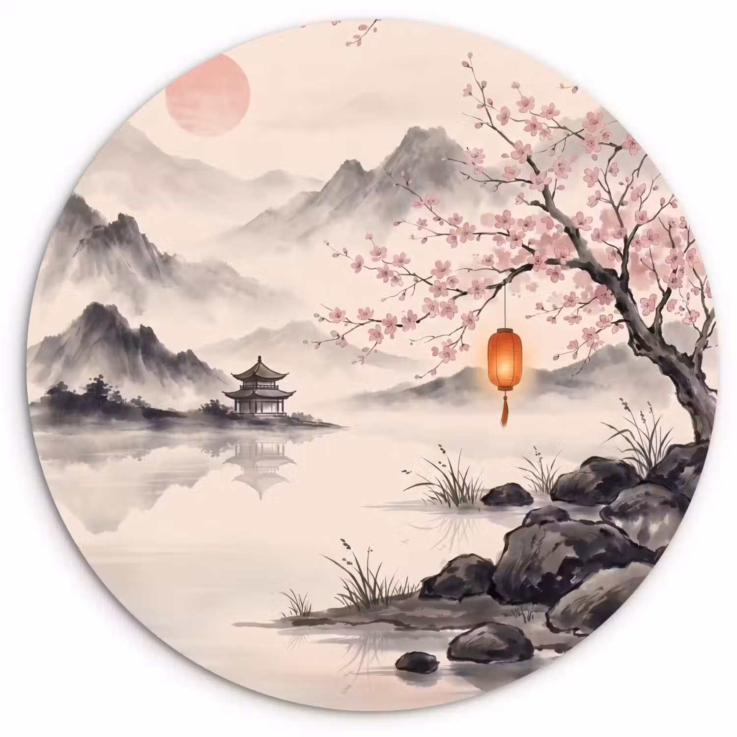 Zon - Japans - Traditioneel Wandcirkel kunststof plaat 5mm dik klein -3d