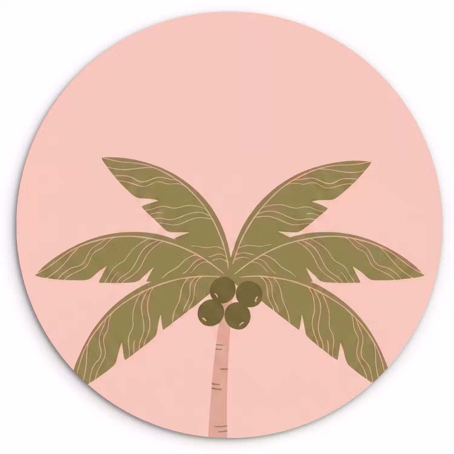 Boom - Palm - Natuur - Illustratie - Roze Wandcirkel kunststof plaat 5mm dik klein -3d