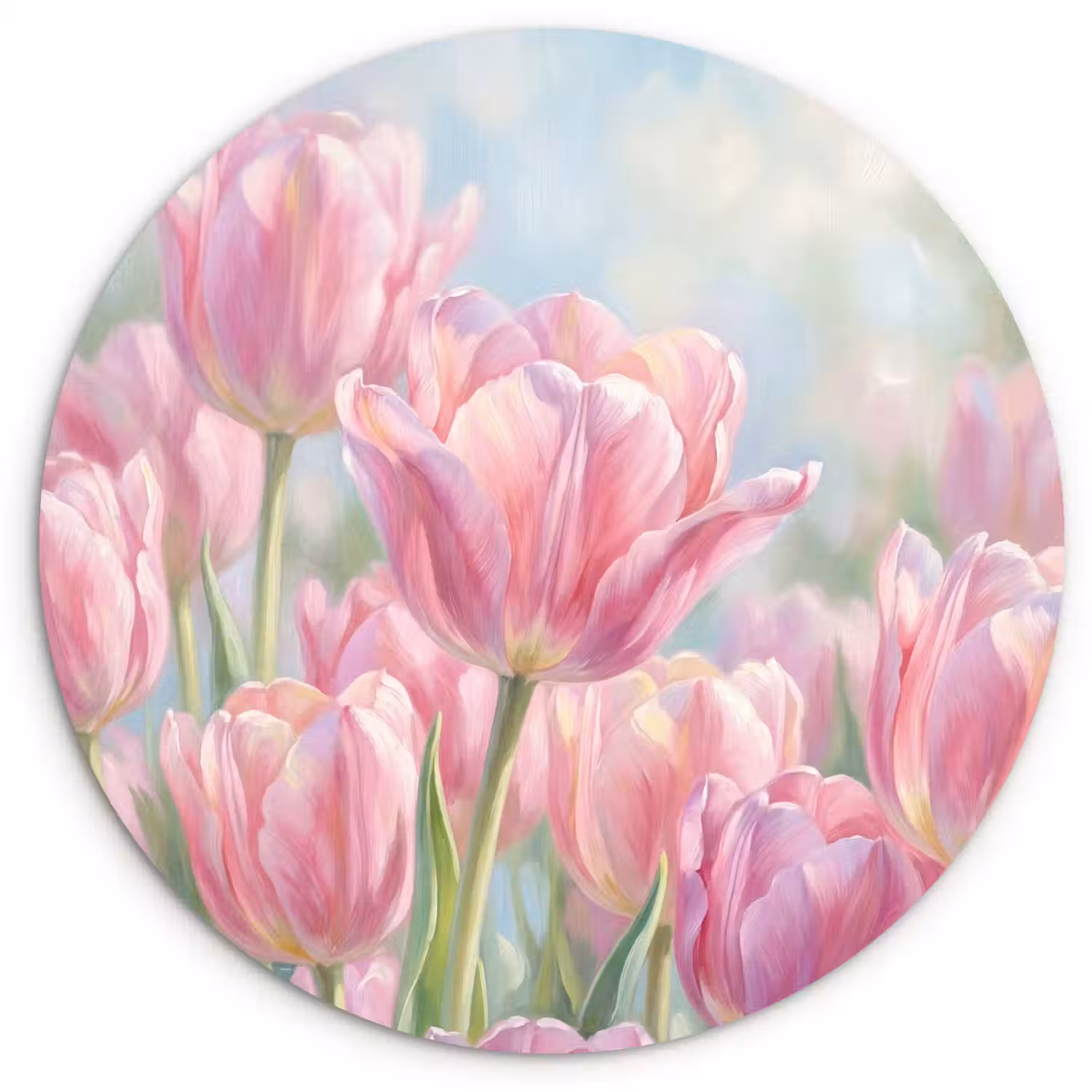 Tulpen - Veld - Lente - Roze Wandcirkel kunststof plaat 5mm dik klein -3d