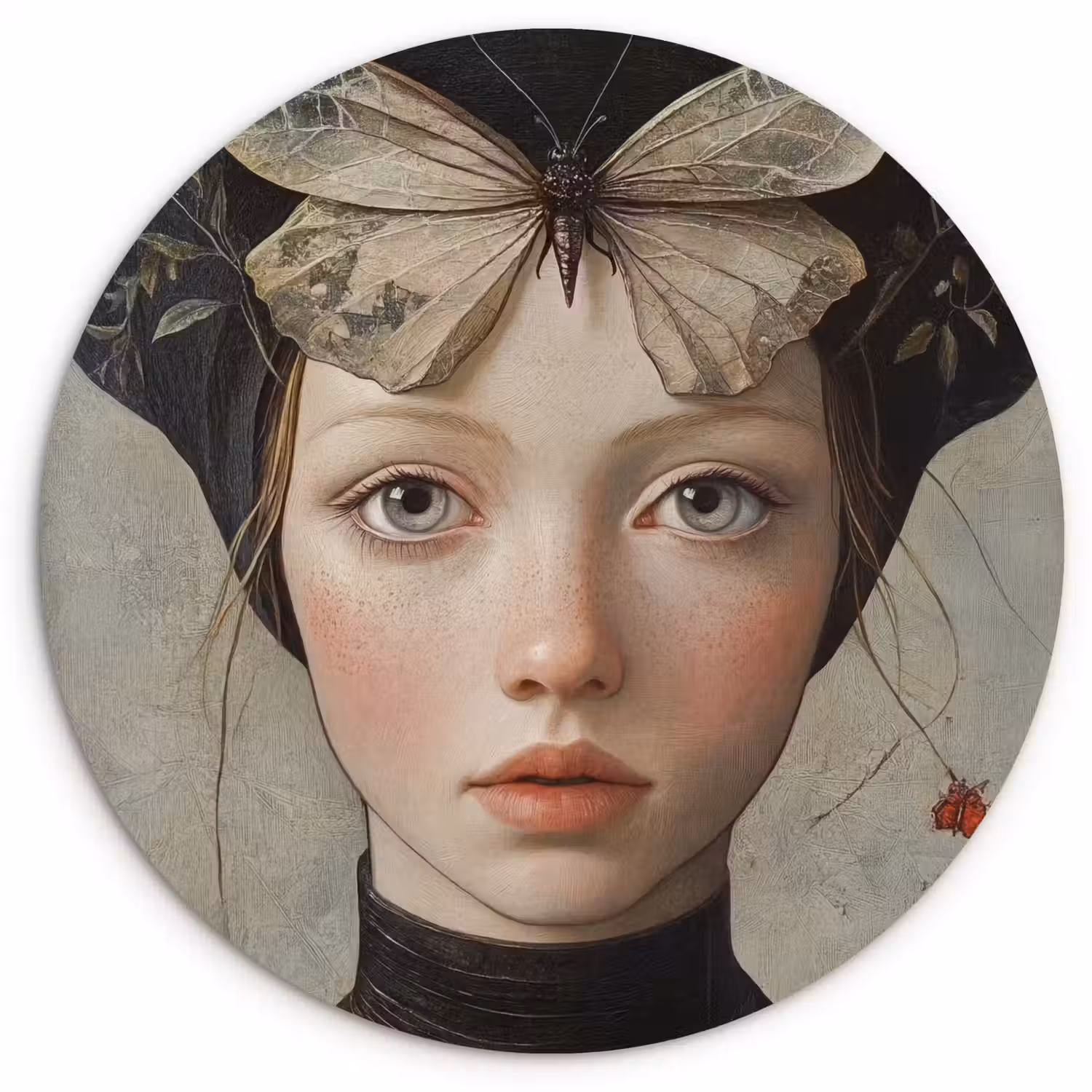 Woman - Butterfly - Art - Classic - Muted Wandcirkel kunststof plaat 5mm dik klein -3d