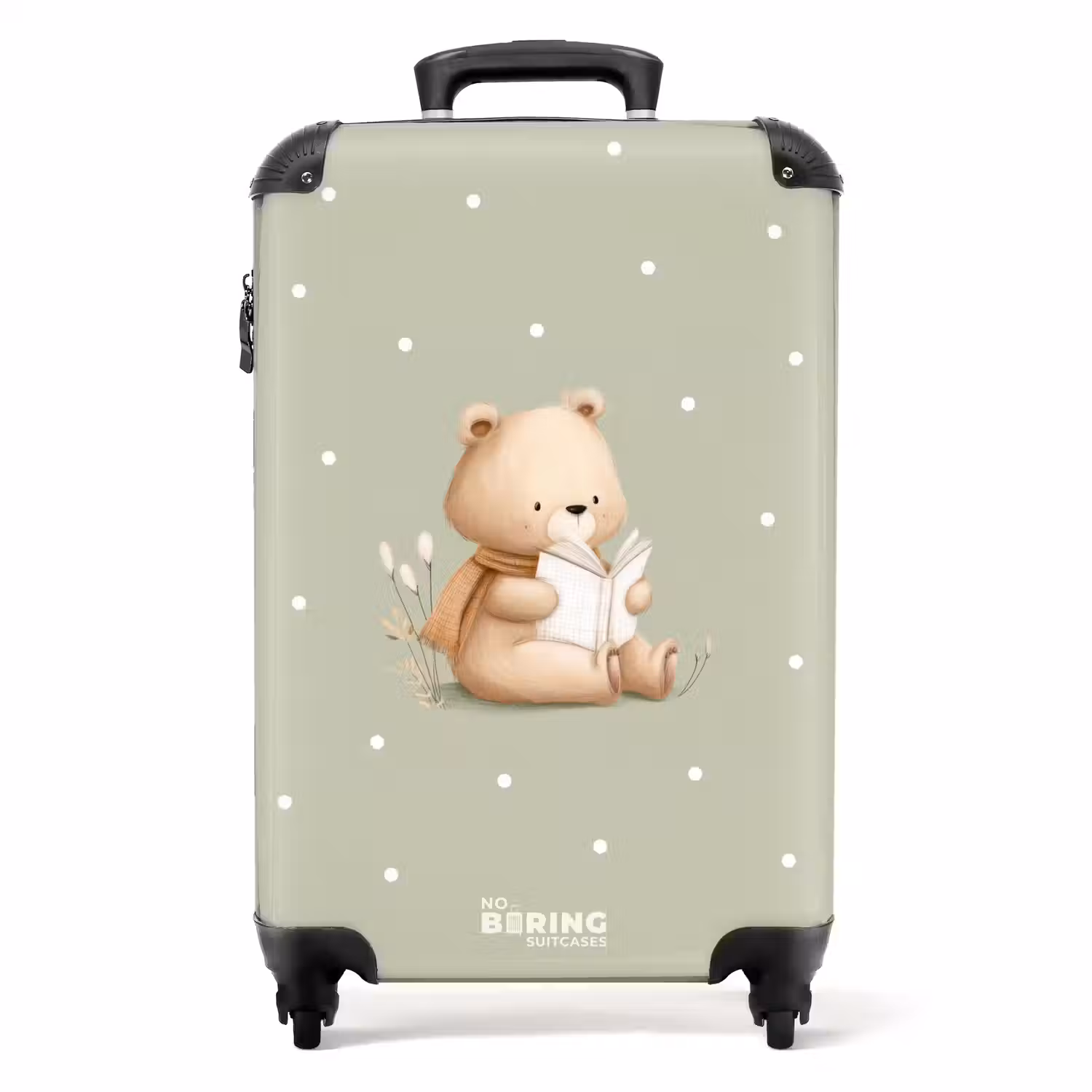 Een bruine beer die een boek leest - Groen NBS - Handbagage koffer - Volwassenen Unisex middel -productfoto_recht