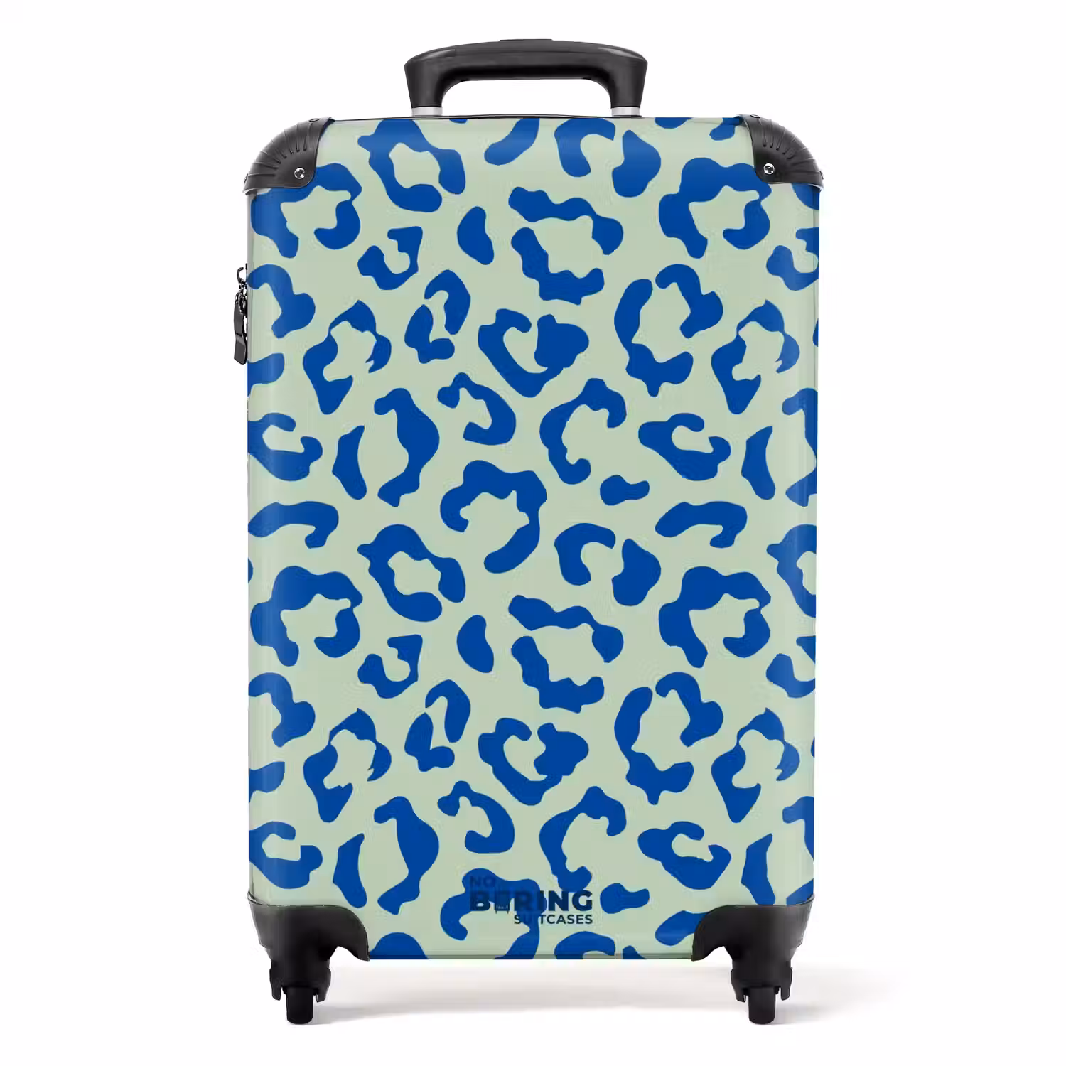 Dierenprints - Panterprint koffer in blauw en pastelgroen NBS - Handbagage koffer - Unisex middel -productfoto_recht
