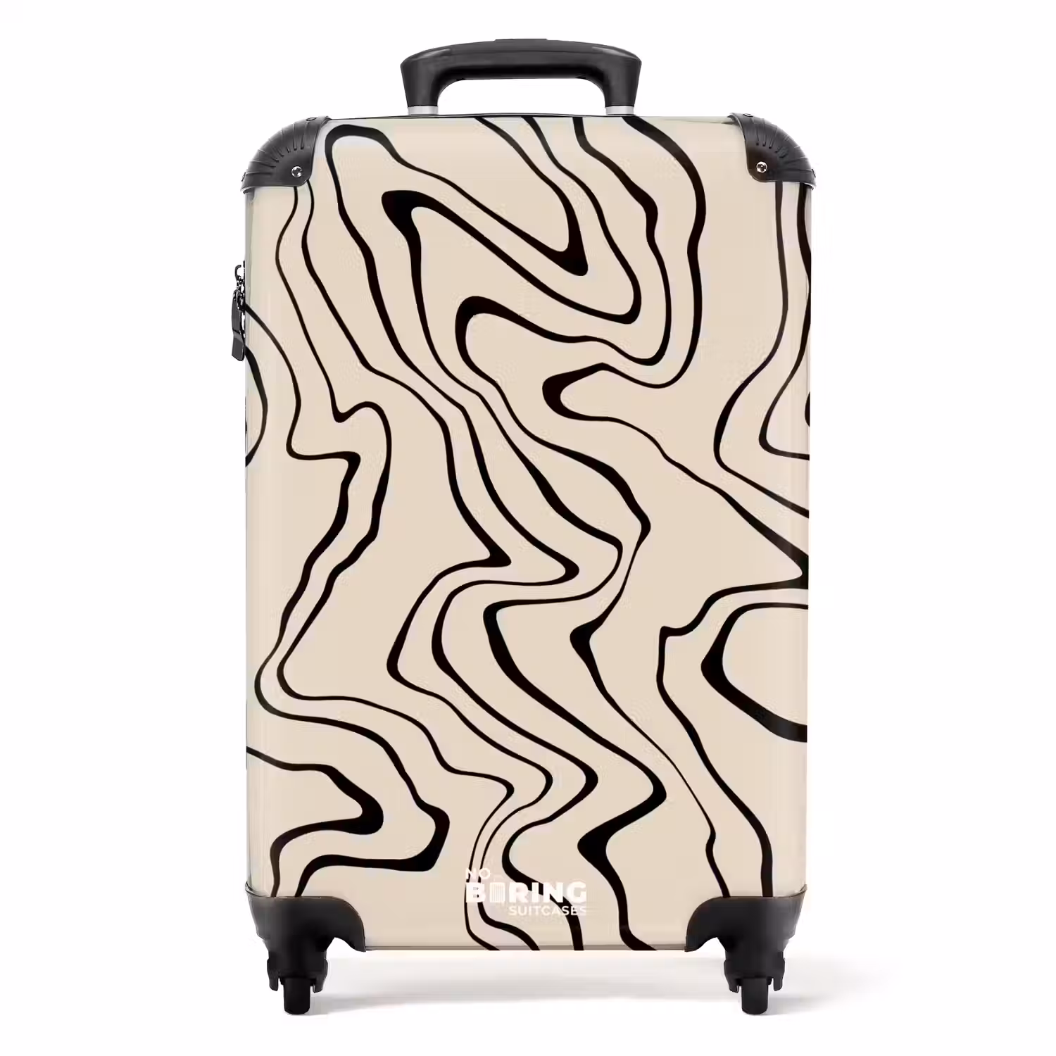 Beige achtergrond met abstracte zwarte lijnen NBS - Handbagage koffer - Unisex middel -productfoto_recht