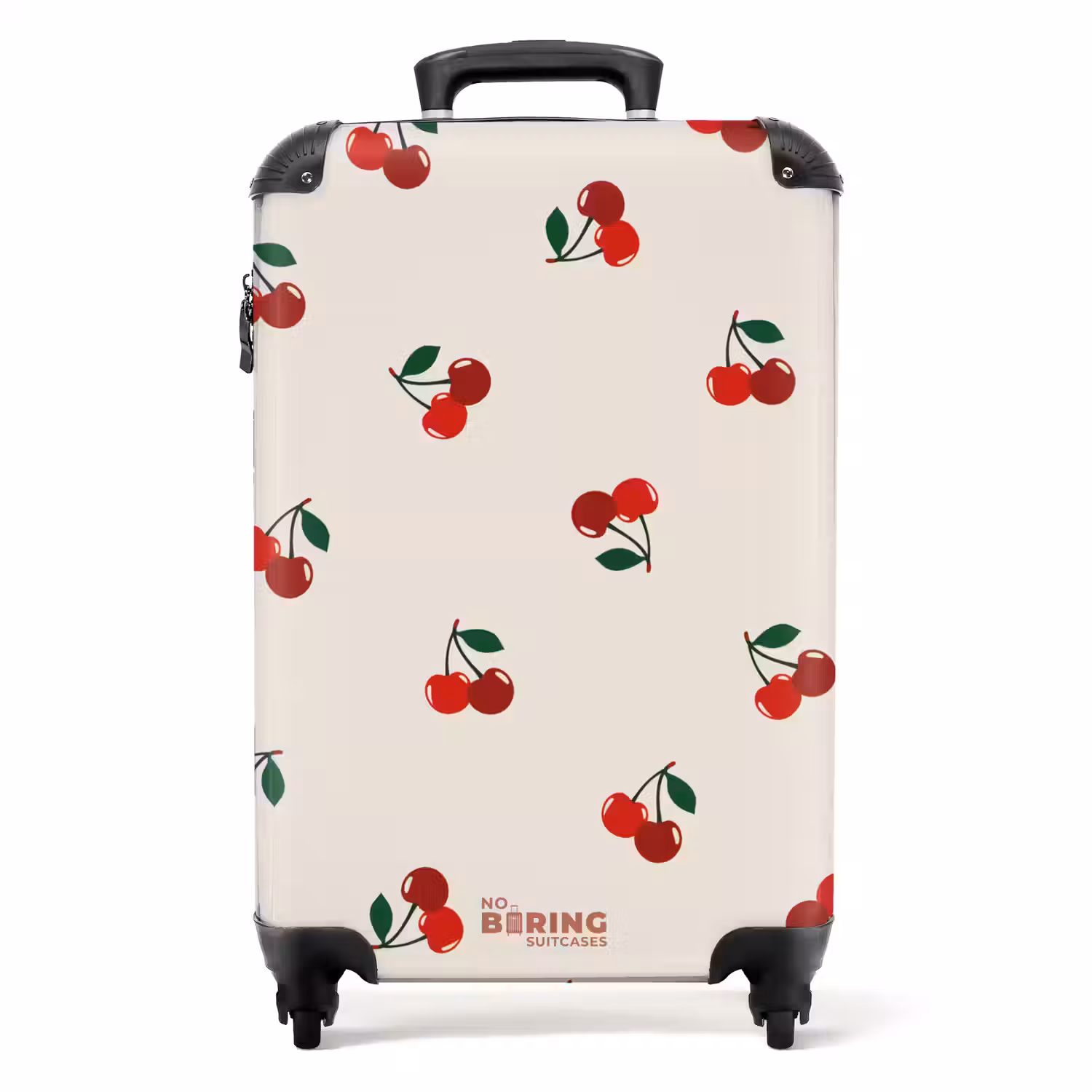Beige achtergrond met patroon van grote kersen NBS - Handbagage koffer - Unisex middel -productfoto_recht