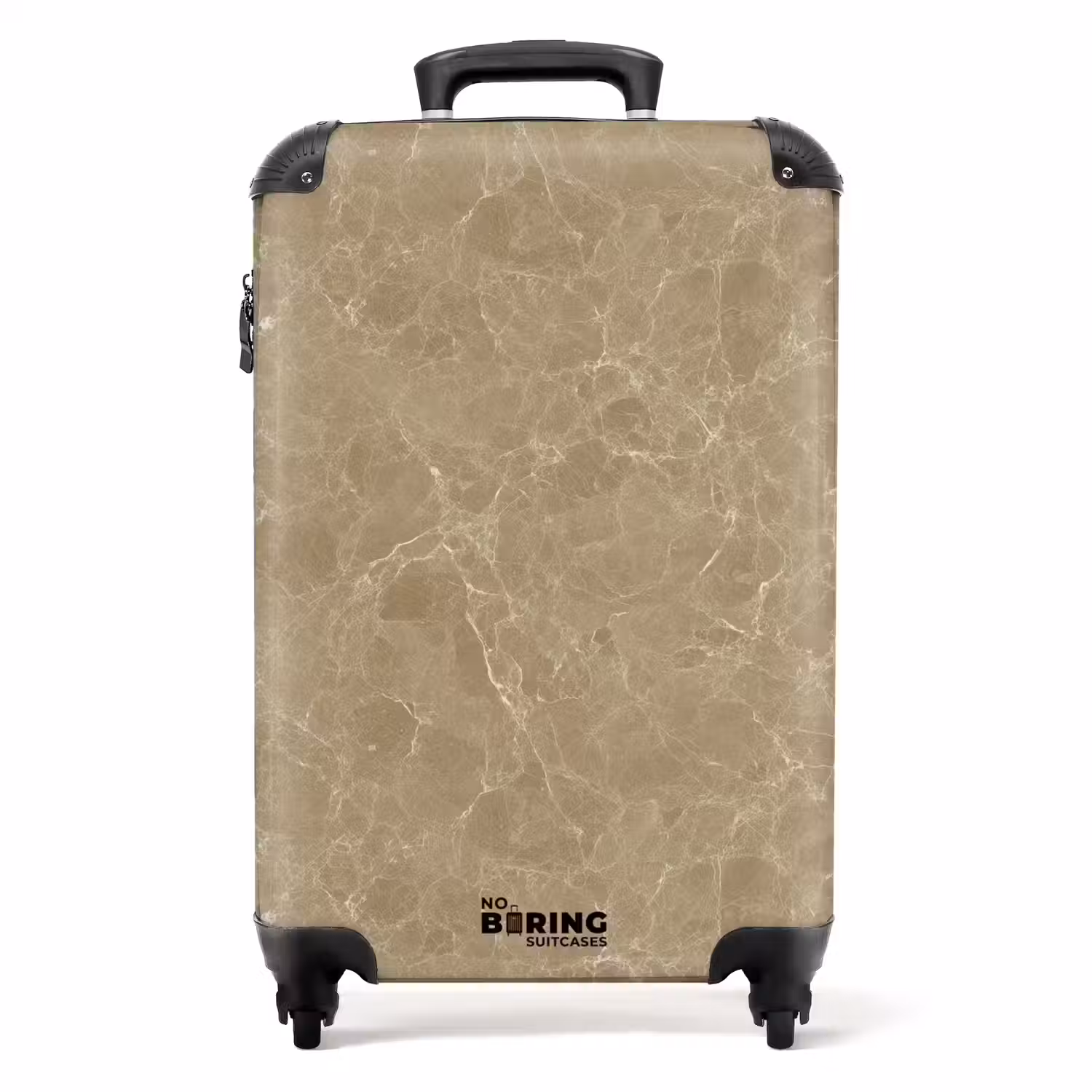 Beige - Marmer - Witte aders NBS - Handbagage koffer - Volwassenen Unisex middel -productfoto_recht