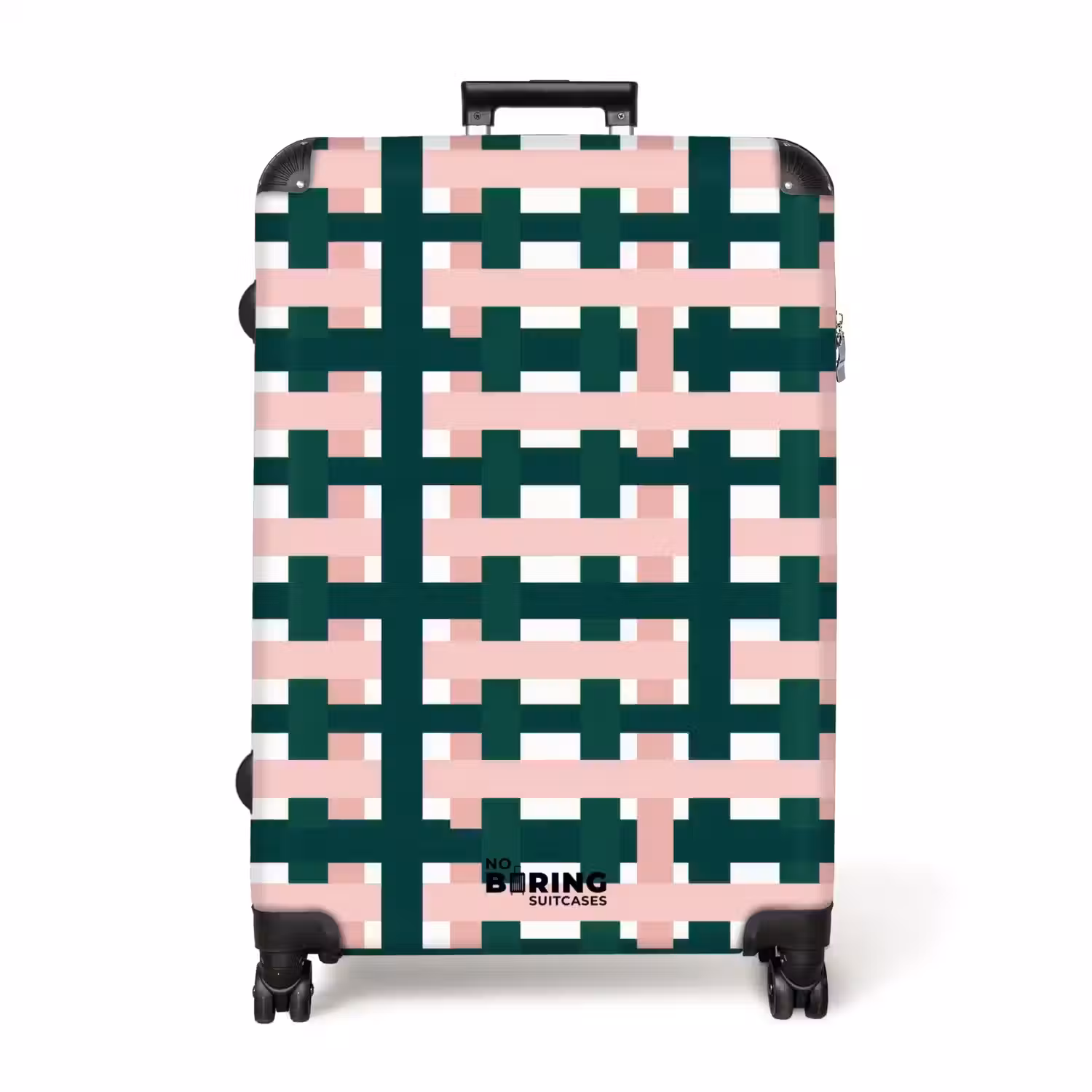 Vlechtpatroon - Groen - Roze - Grafisch NBS - Handbagage koffer - Volwassenen Unisex middel -productfoto_recht