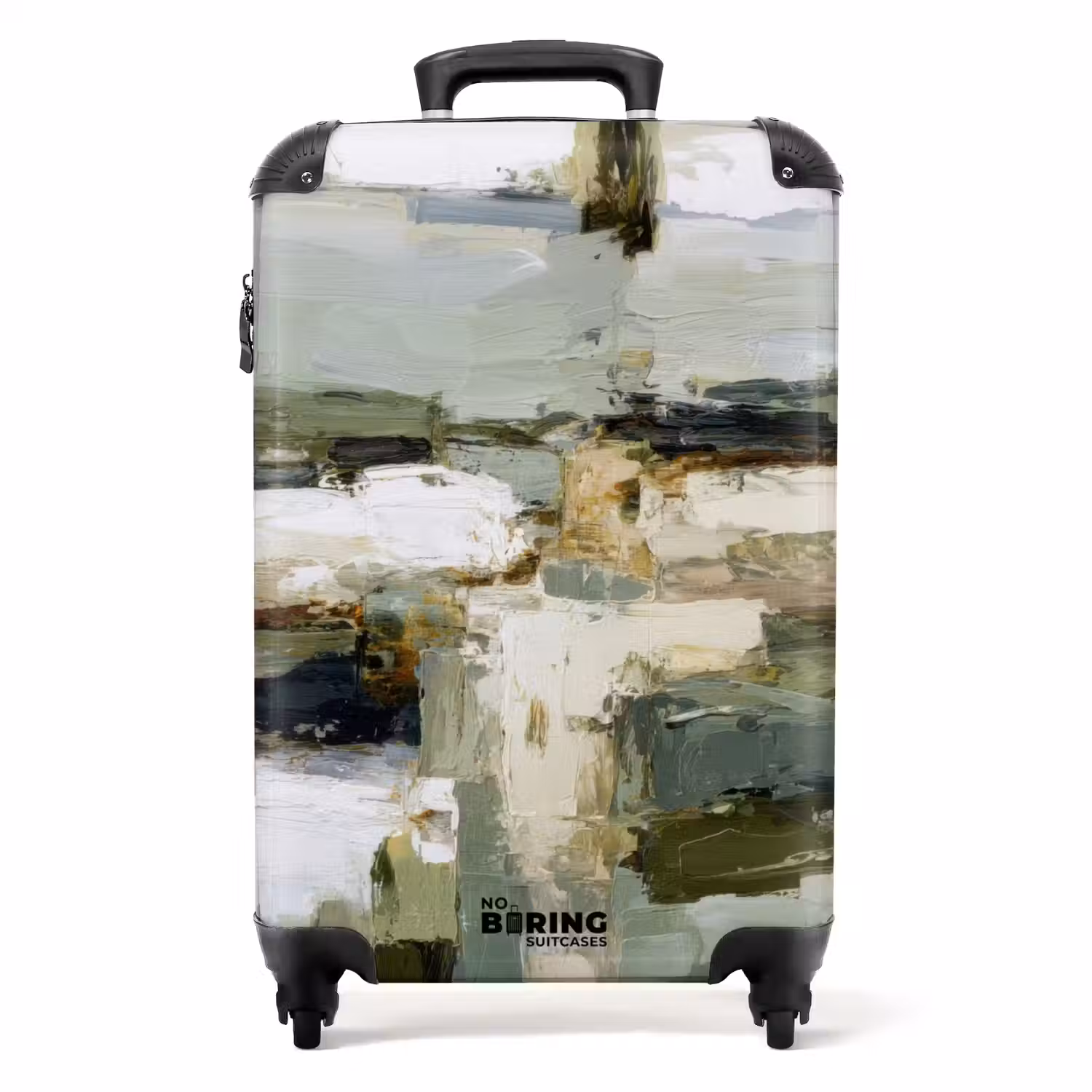 Penseelstreken - Groen - Abstract - Japandi NBS - Handbagage koffer - Volwassenen Unisex middel -productfoto_recht