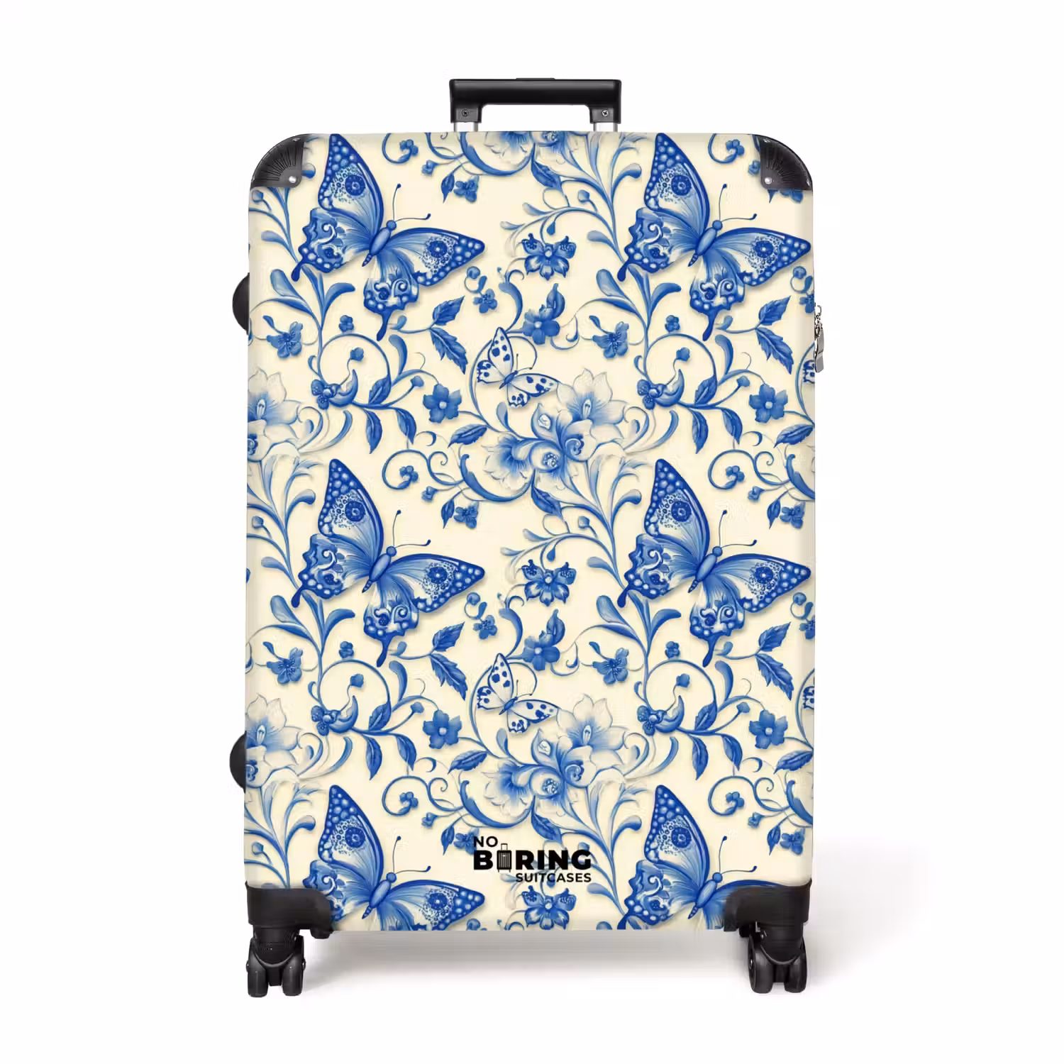 Vlinders - Bloemen - Blauw - Botanisch NBS - Handbagage koffer - Volwassenen Unisex middel -productfoto_recht