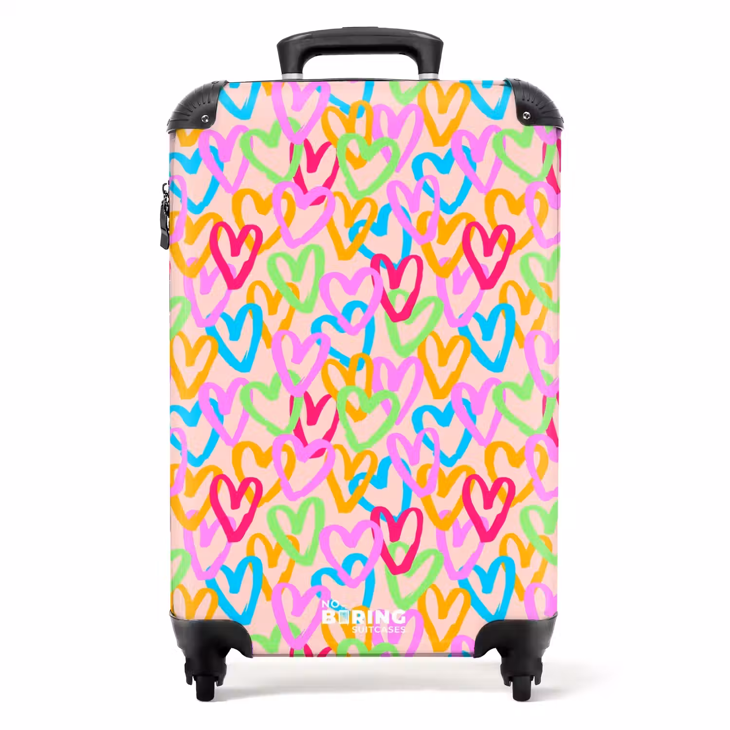 Kleurrijk hartjespatroon op pastelroze NBS - Handbagage koffer - Volwassenen Unisex middel -productfoto_recht