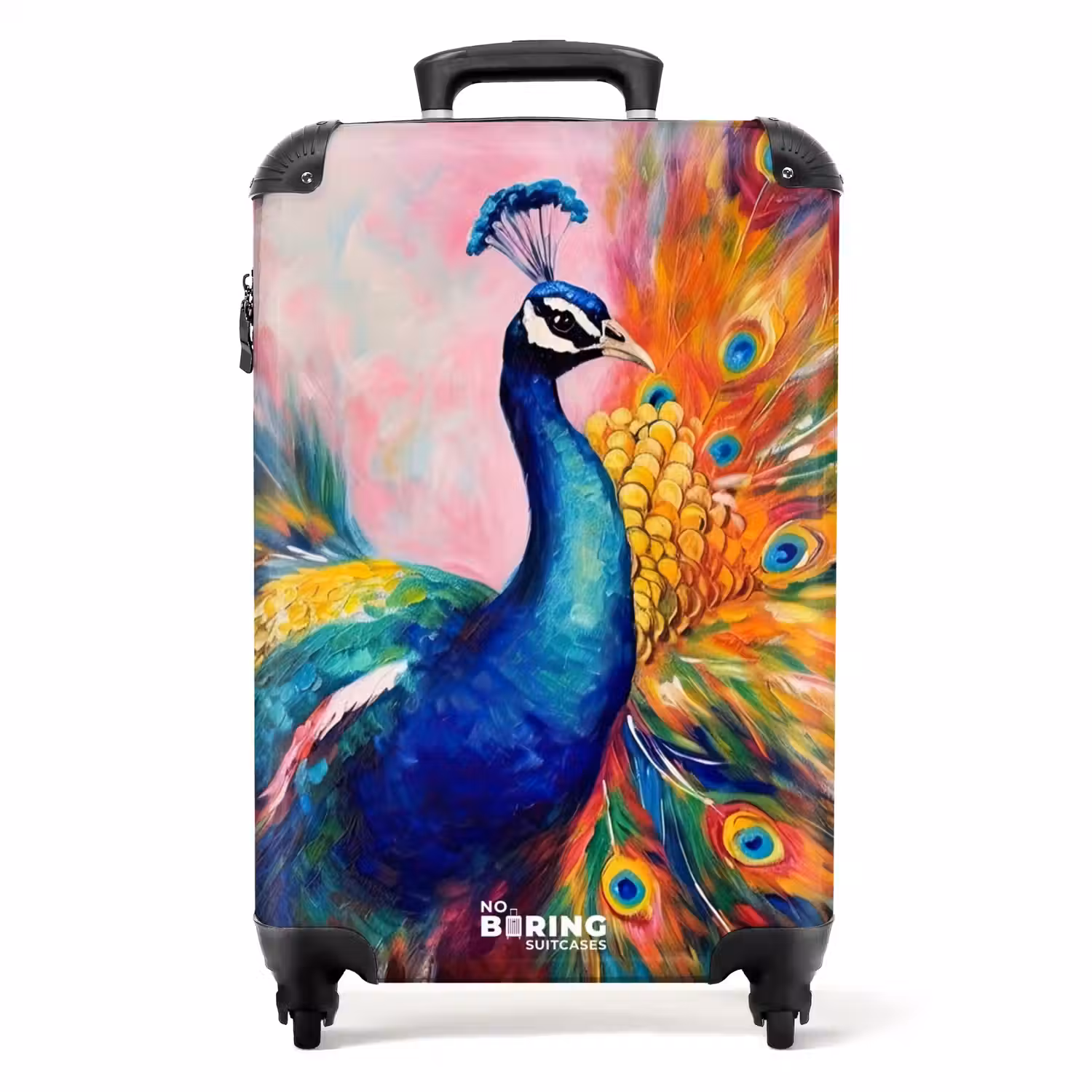 Kleurrijk portret van een pauw in olieverf NBS - Handbagage koffer - Unisex middel -productfoto_recht