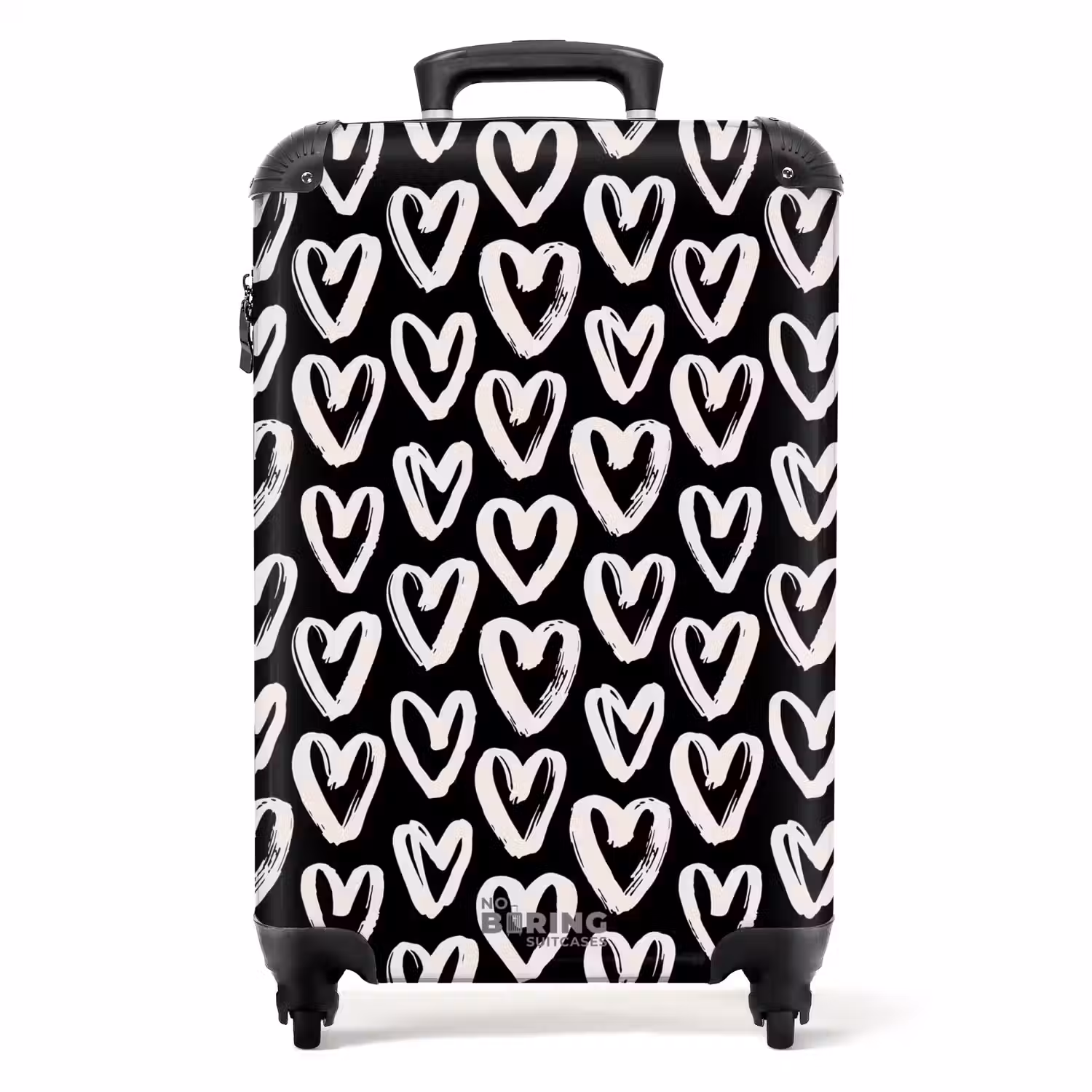 Crèmekleurige harten op zwart NBS - Handbagage koffer - Volwassenen Unisex middel -productfoto_recht
