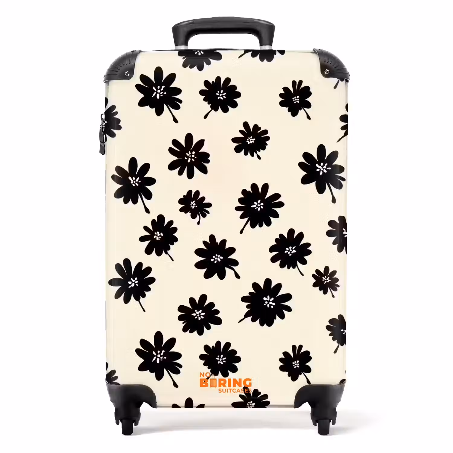 Madeliefjes - Grafisch - Zwart - Beige NBS - Handbagage koffer - Volwassenen Unisex middel -productfoto_recht