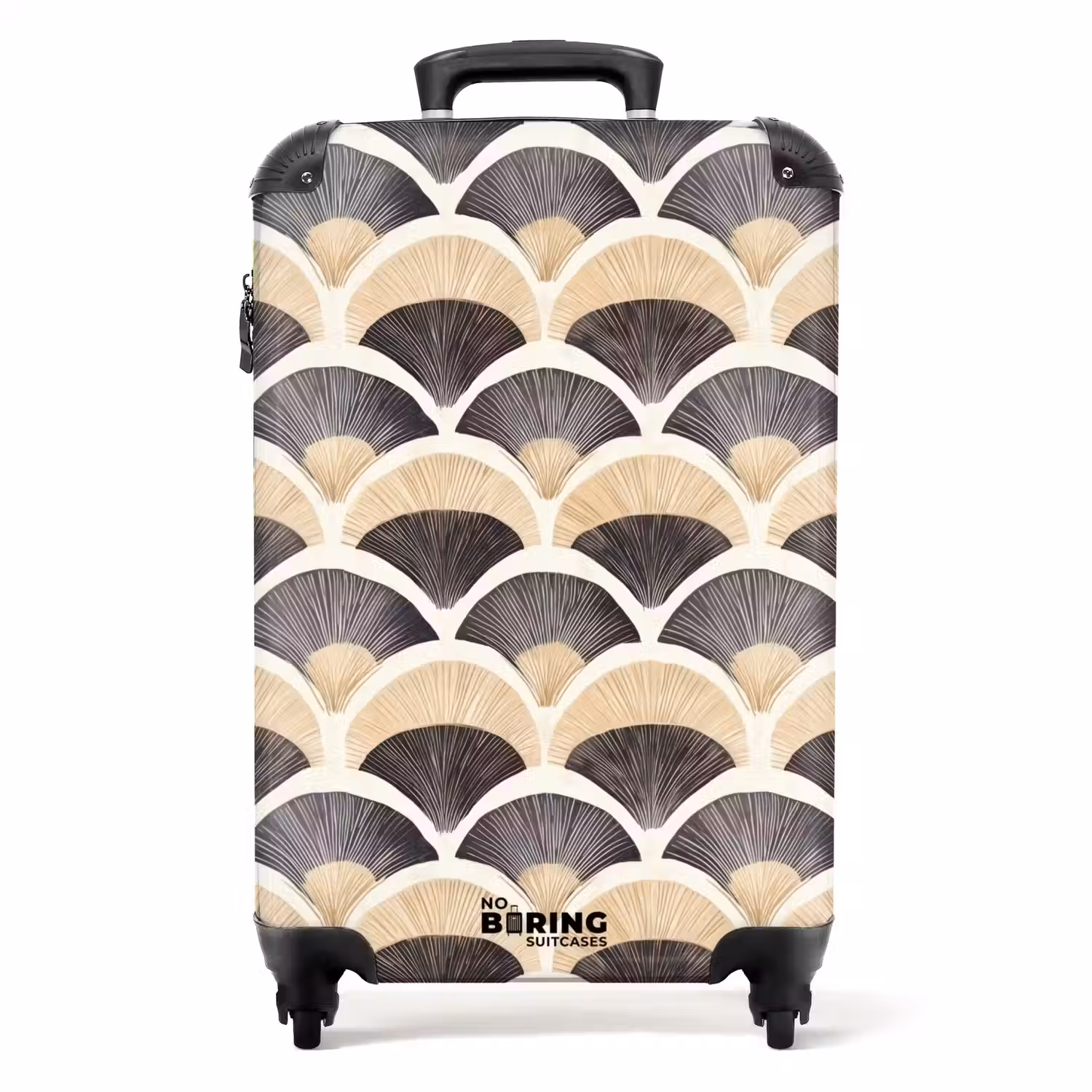 Waaier - Patroon - Zwart - Beige NBS - Handbagage koffer - Volwassenen Unisex middel -productfoto_recht