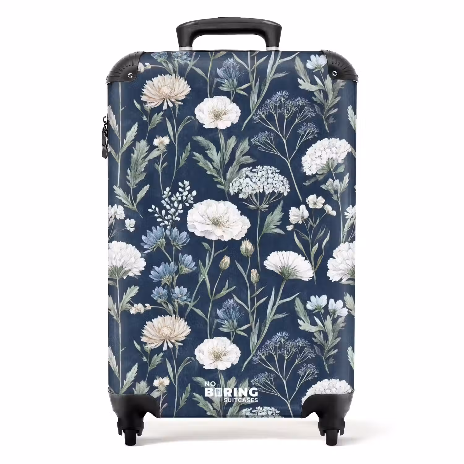 Bloemen patroon blauw NBS - Handbagage koffer - Volwassenen Unisex middel -productfoto_recht