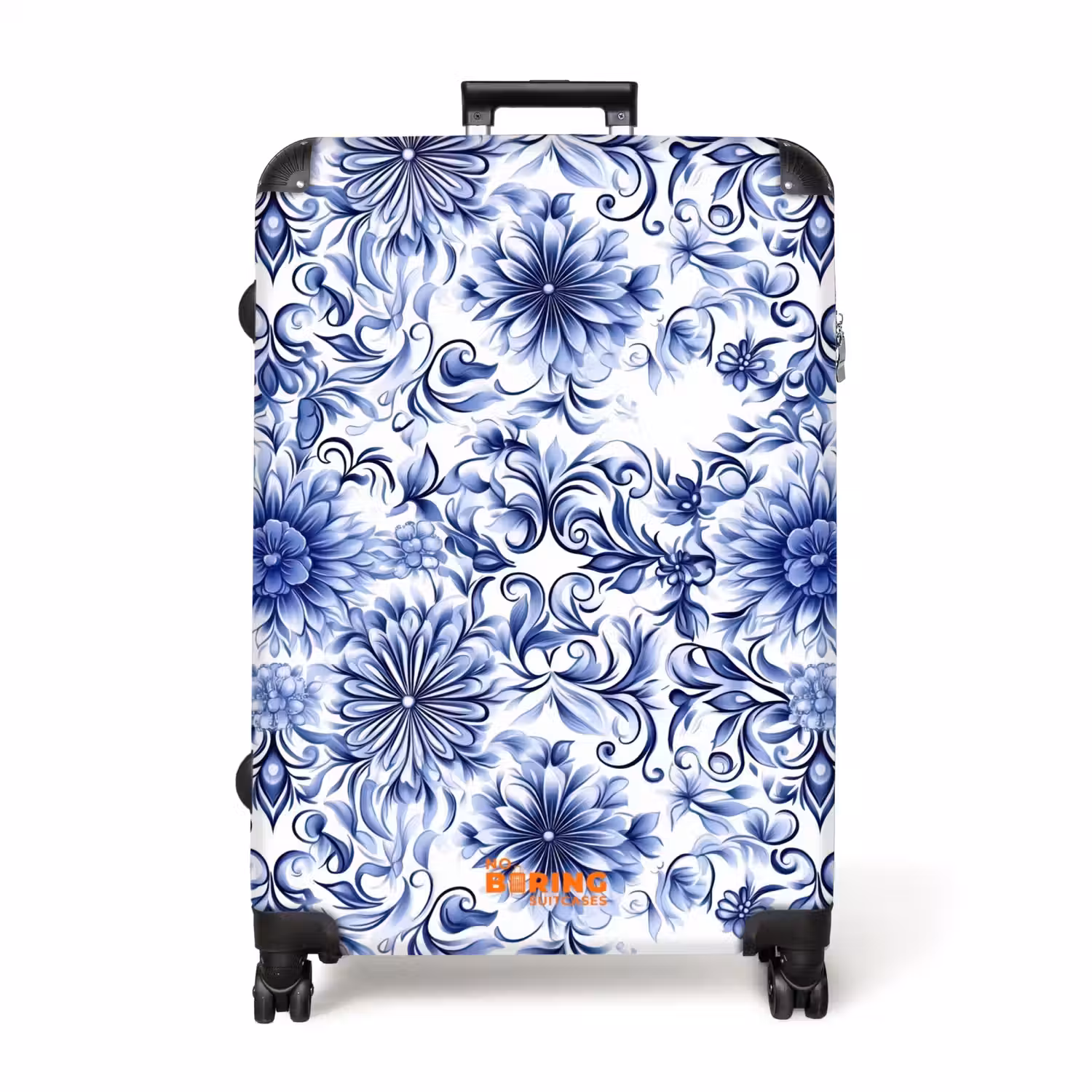 Bloemen - Blauw - Patroon - Wit NBS - Handbagage koffer - Volwassenen Unisex middel -productfoto_recht
