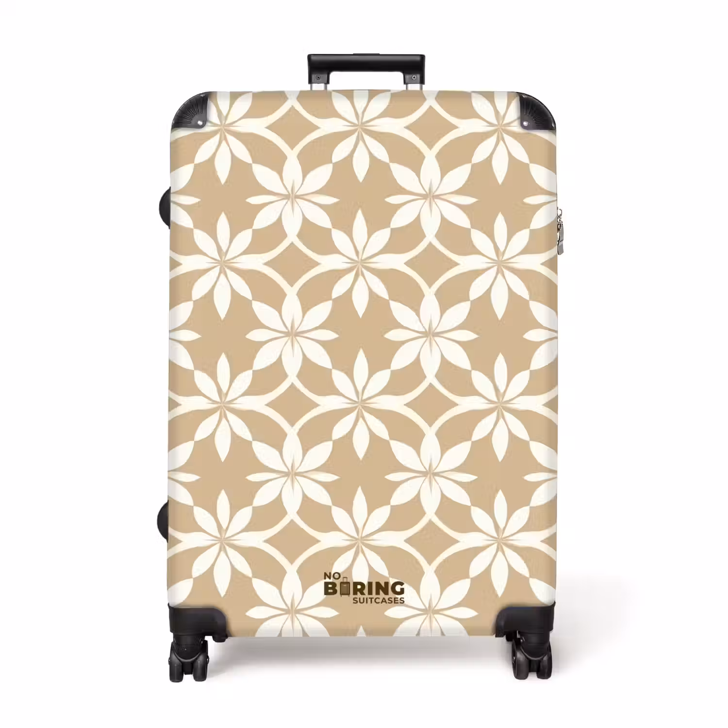 Bloemen - Patroon - Beige NBS - Handbagage koffer - Volwassenen Unisex middel -productfoto_recht