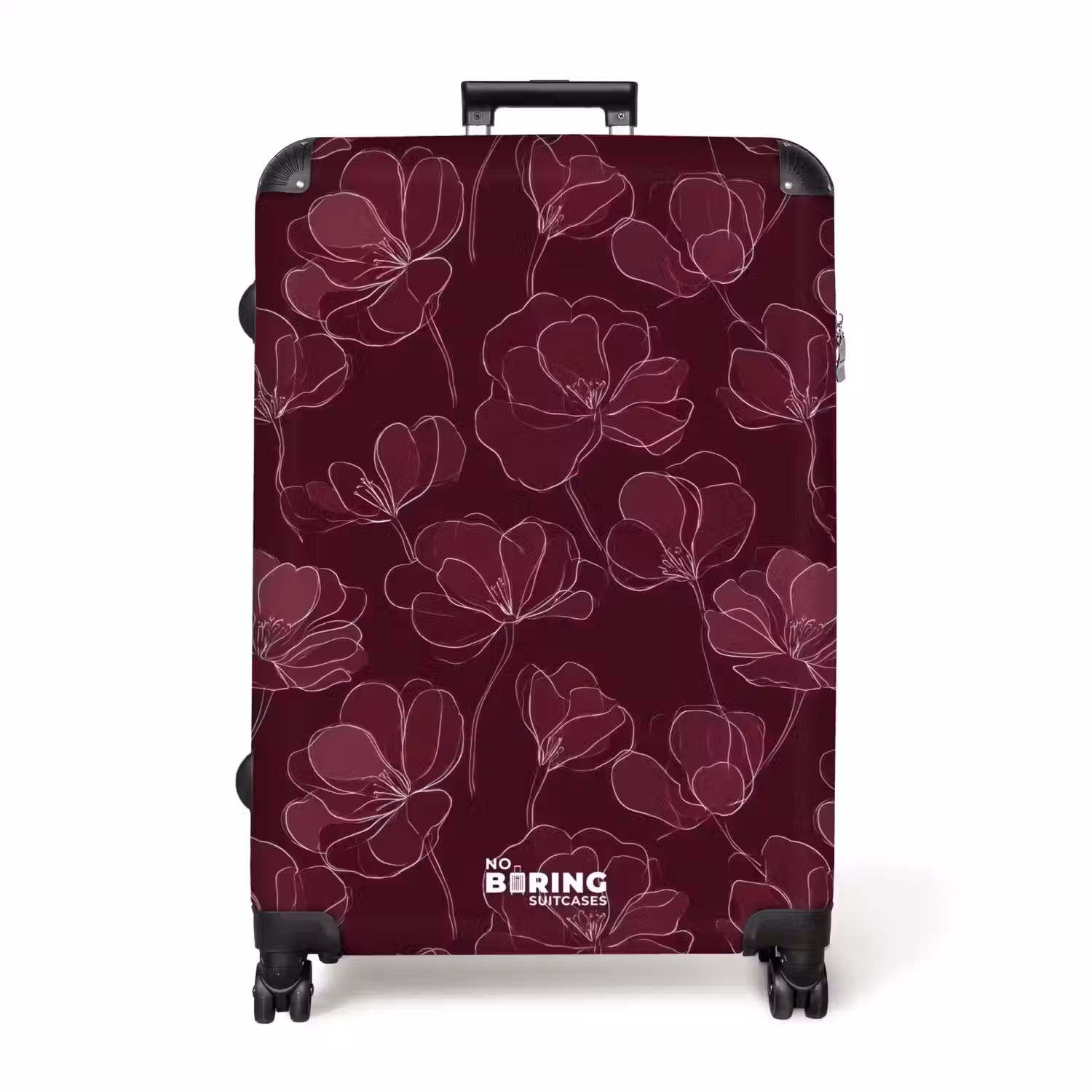 Bloemen - Patroon - Bordeauxrood NBS - Handbagage koffer - Volwassenen Unisex middel -productfoto_recht