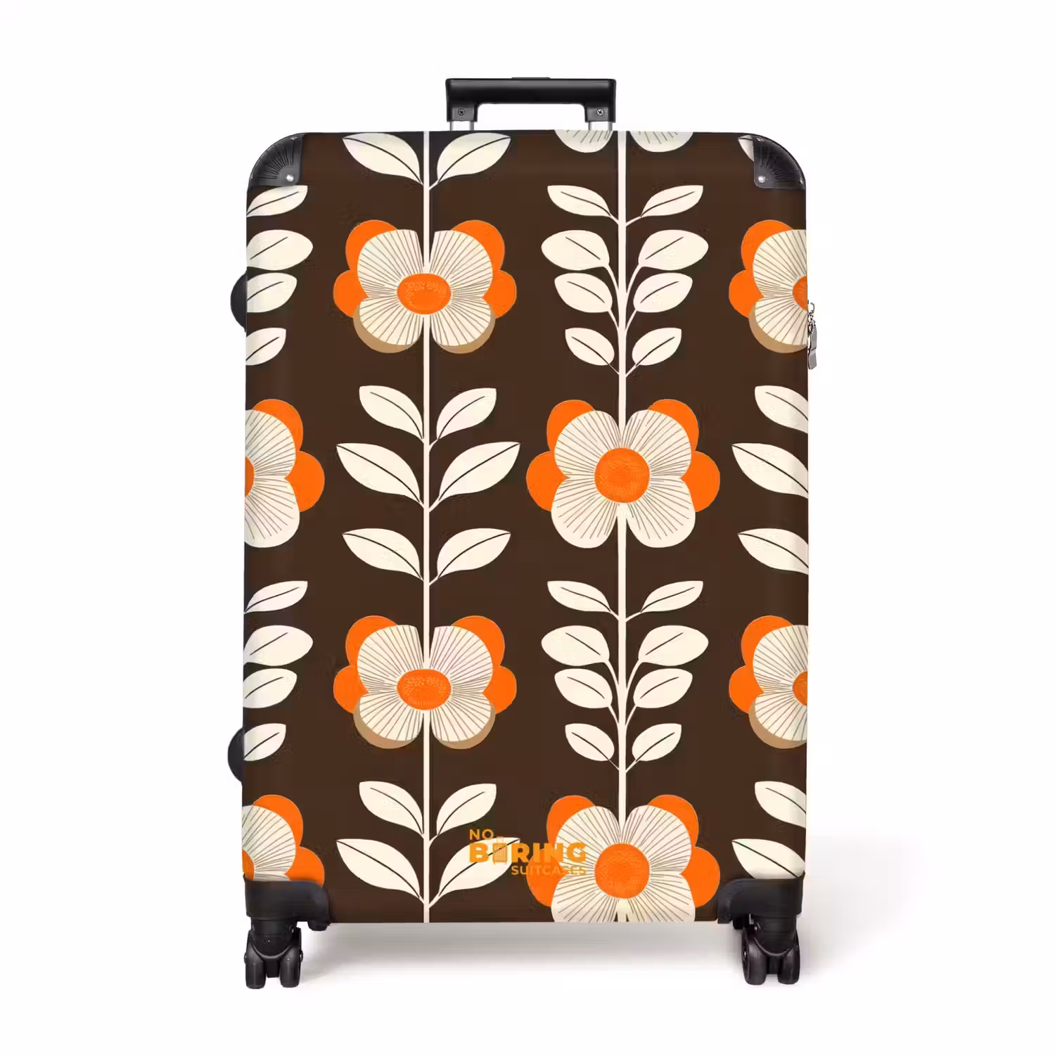 Bloemen - Retro - Bruin NBS - Handbagage koffer - Volwassenen Unisex middel -productfoto_recht