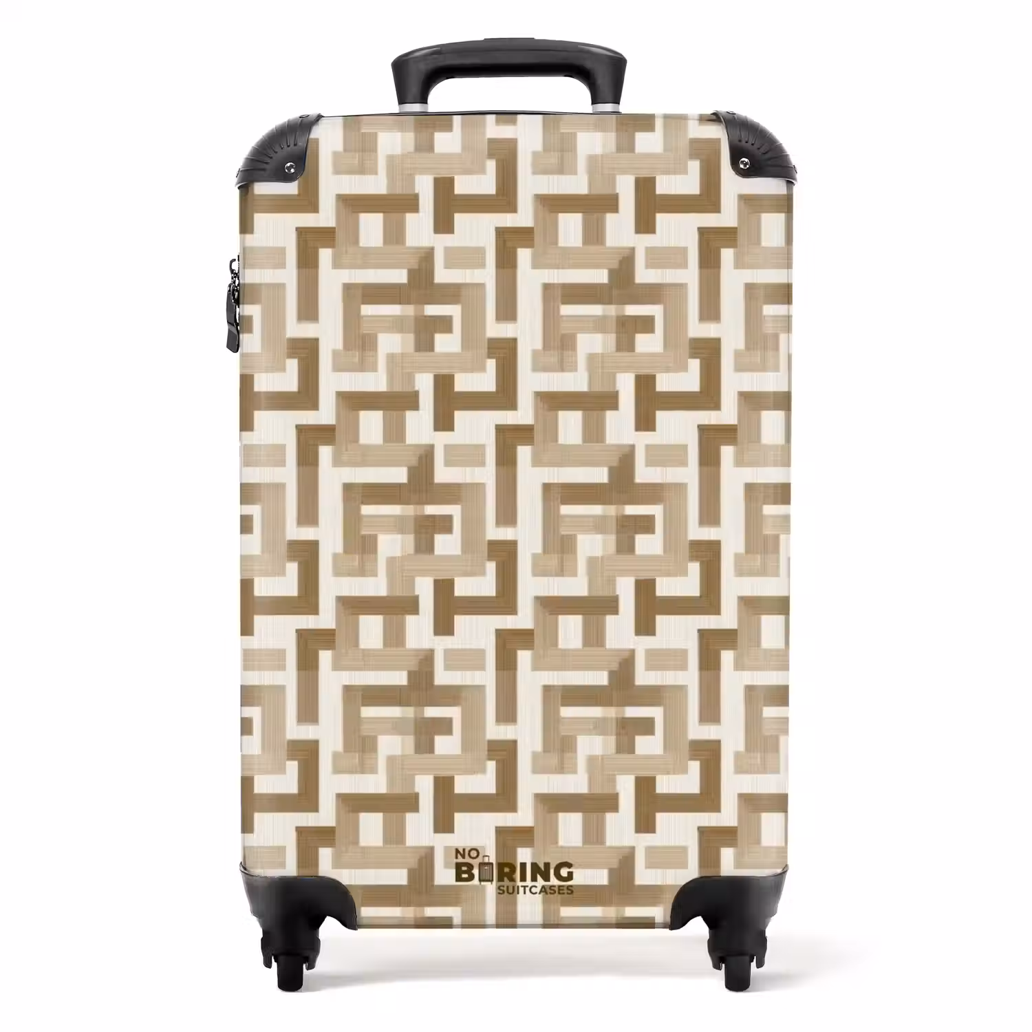 Geometrisch - Retro - Bruin NBS - Handbagage koffer - Volwassenen Unisex middel -productfoto_recht