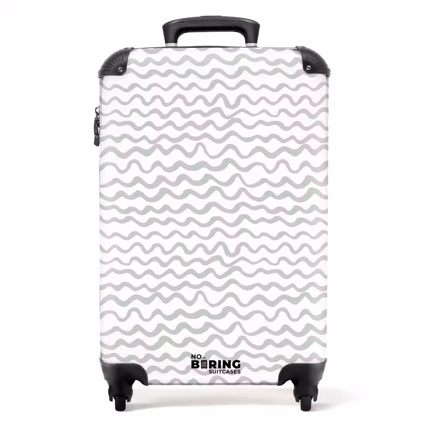 Grijze golflijnen op wit NBS - Handbagage koffer - Volwassenen Unisex middel -productfoto_recht