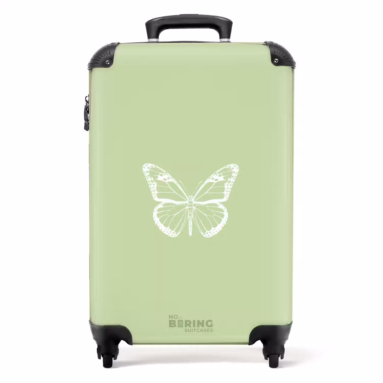 Groene achtergrond met witte vlinder NBS - Handbagage koffer - Unisex middel -productfoto_recht