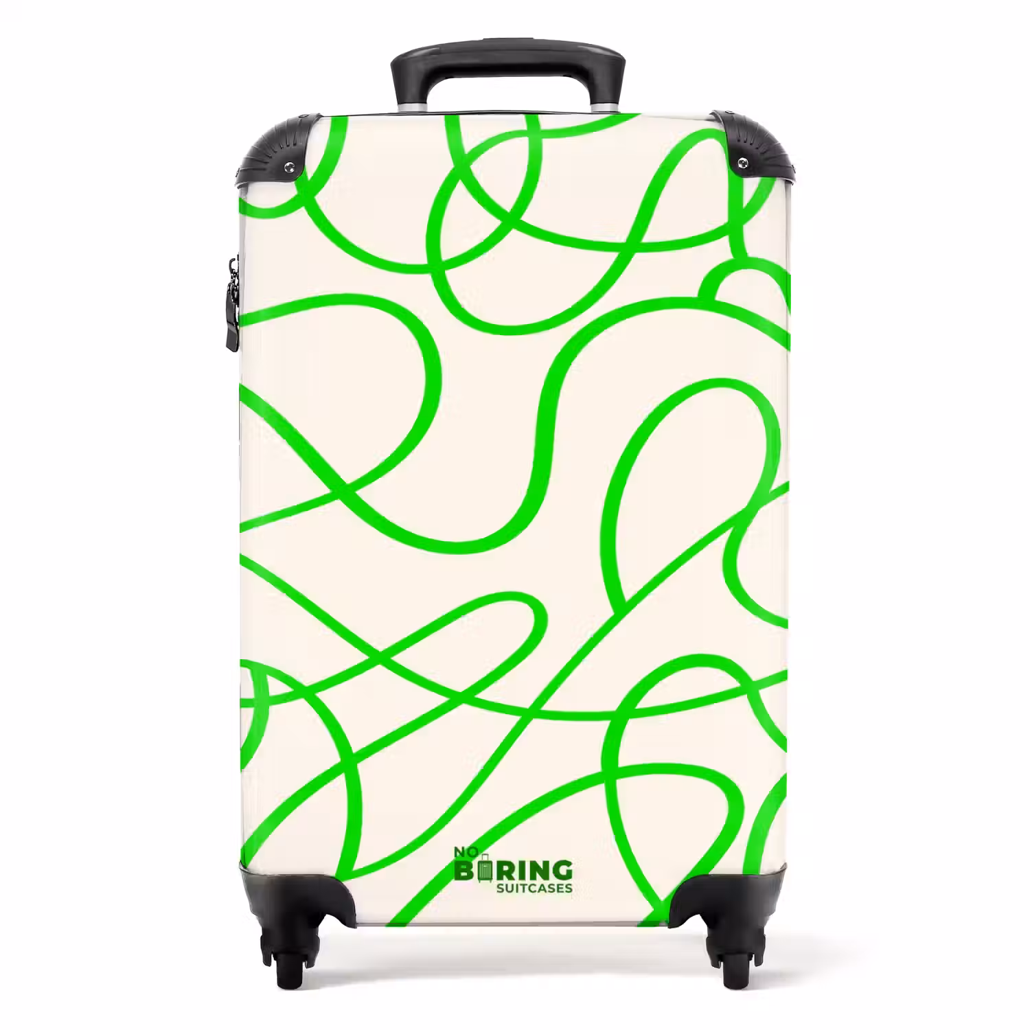 Groene krullijnen op beige NBS - Handbagage koffer - Volwassenen Unisex middel -productfoto_recht