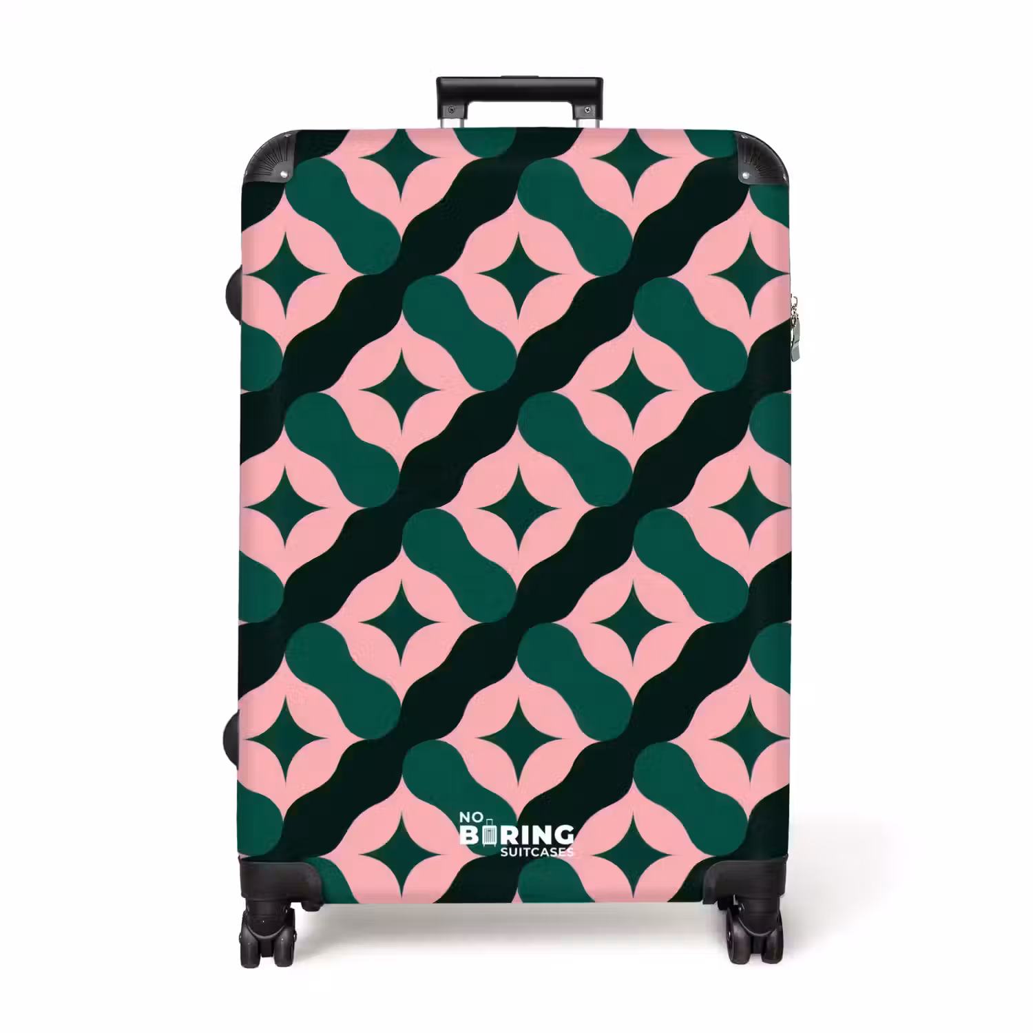 Groen - Roze - Retro - Sterren NBS - Handbagage koffer - Volwassenen Unisex middel -productfoto_recht