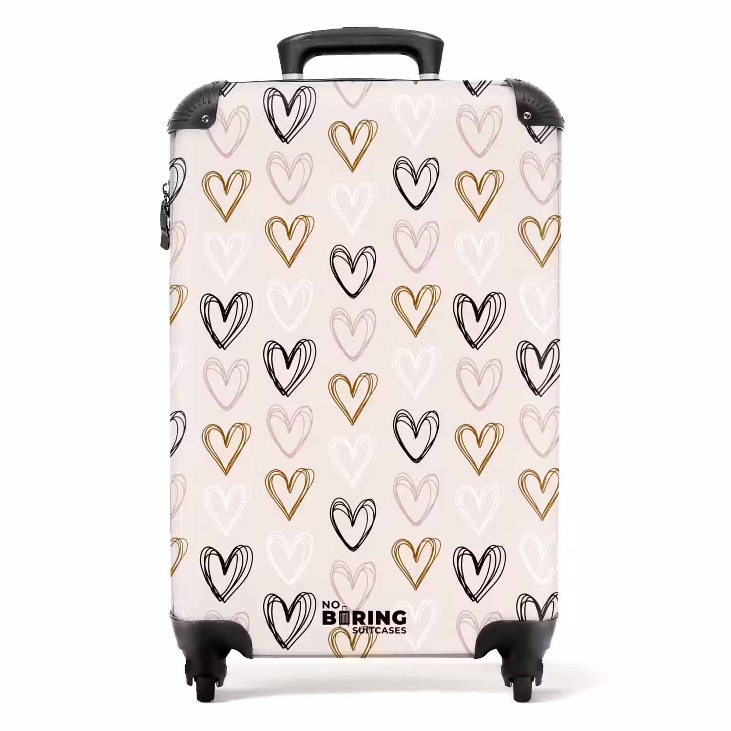 Hartjespatroon in diverse kleuren op beige NBS - Handbagage koffer - Volwassenen Unisex middel -productfoto_recht