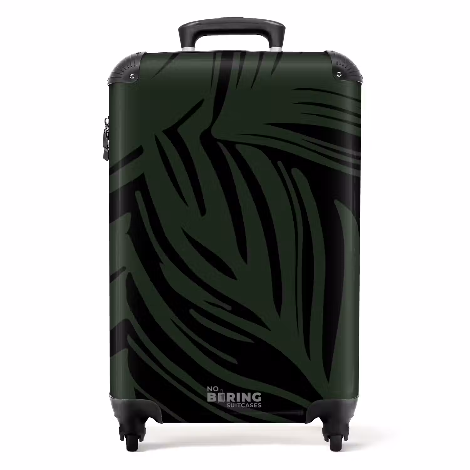 Grote bladeren in zwart met donkergroen NBS - Handbagage koffer - Unisex middel -productfoto_recht