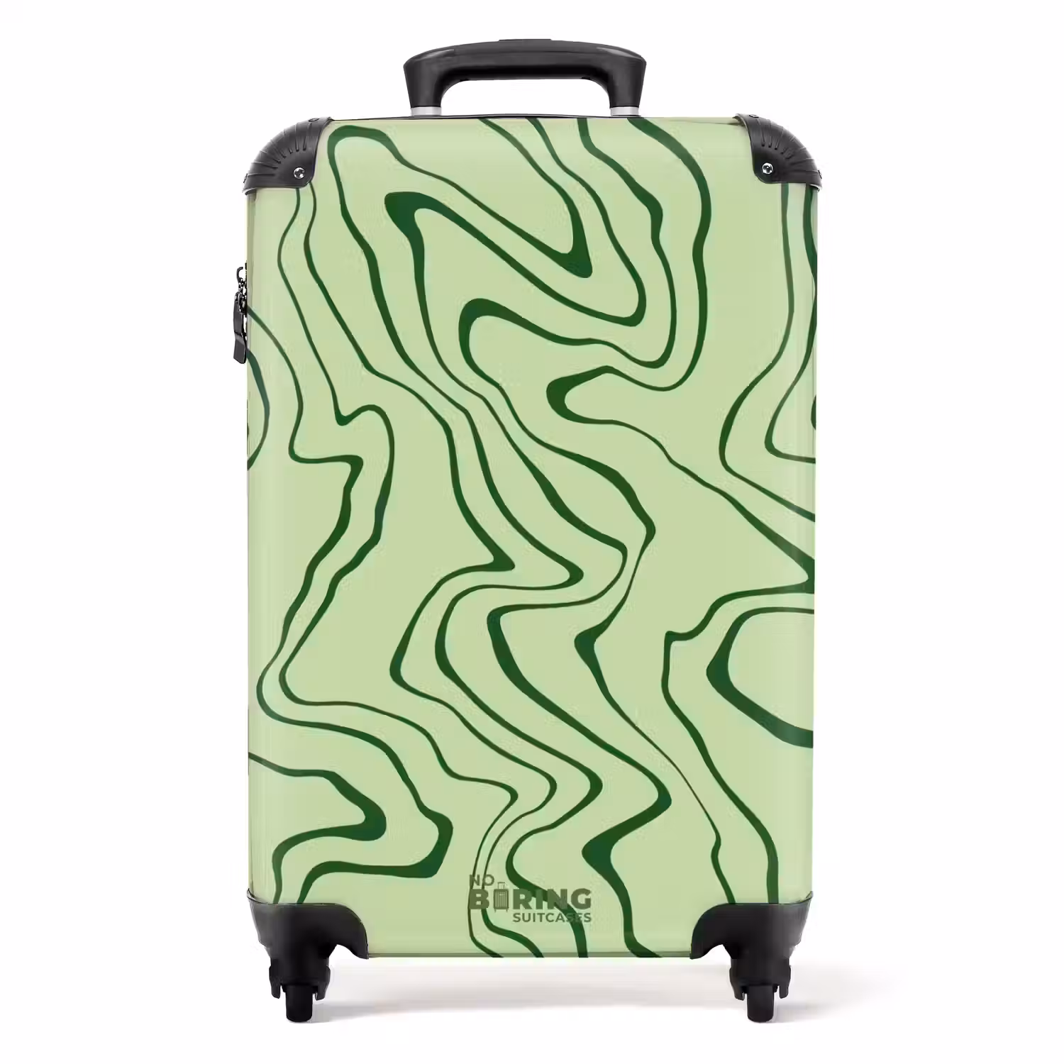 Lichtgroene achtergrond met abstracte donkergroene lijnen NBS - Handbagage koffer - Unisex middel -productfoto_recht