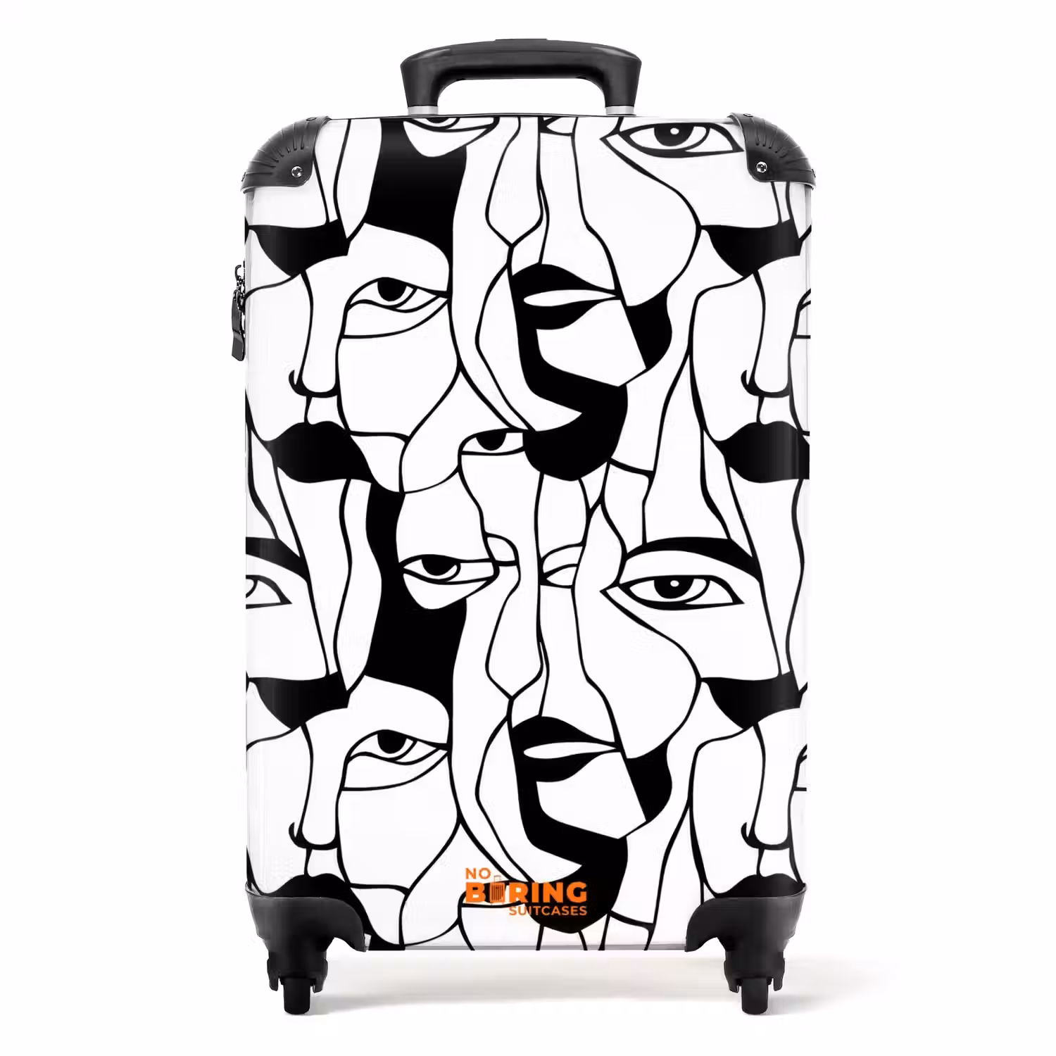 Lijnen - Gezichten - Zwart - Wit NBS - Handbagage koffer - Volwassenen Unisex middel -productfoto_recht