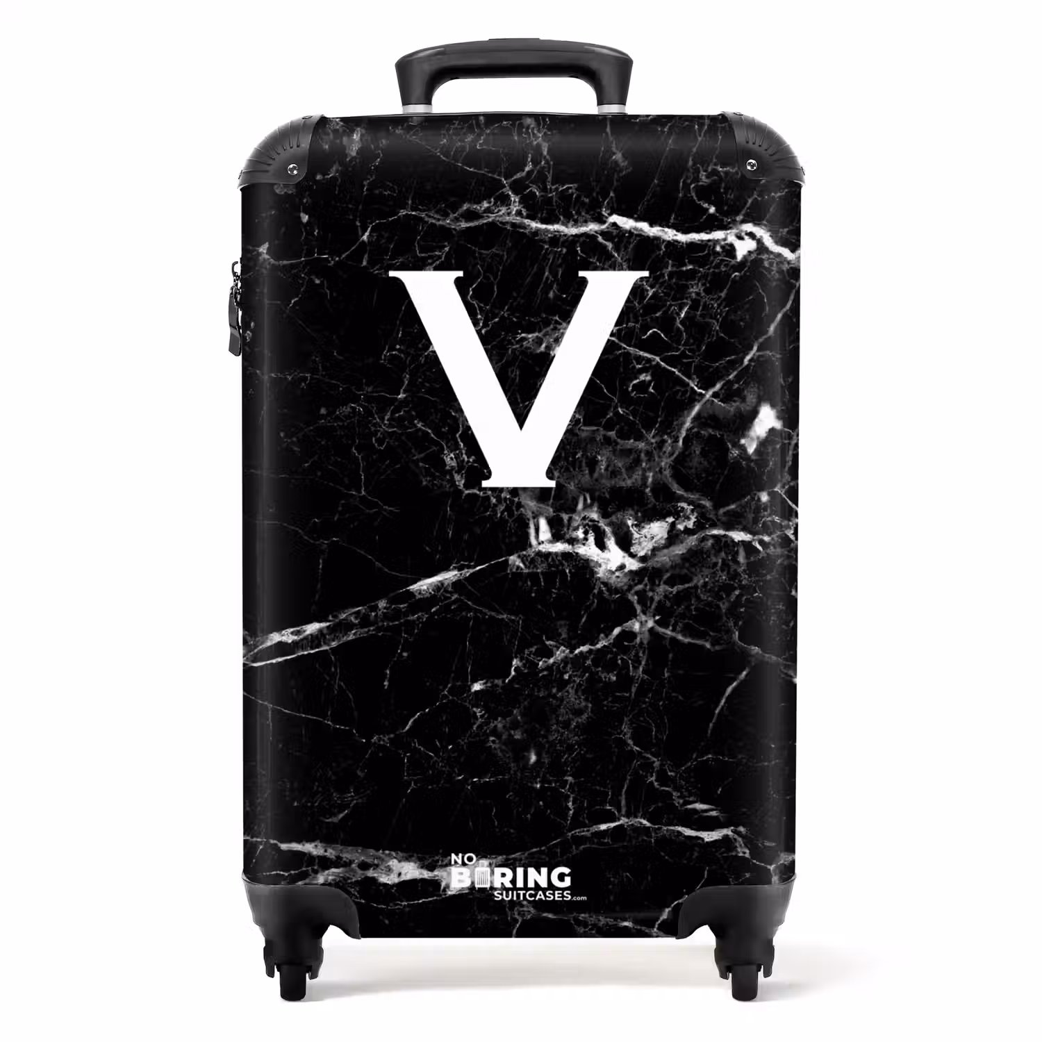 Marmer print - Zwart - Letter V NBS - Handbagage koffer - Unisex middel -productfoto_recht