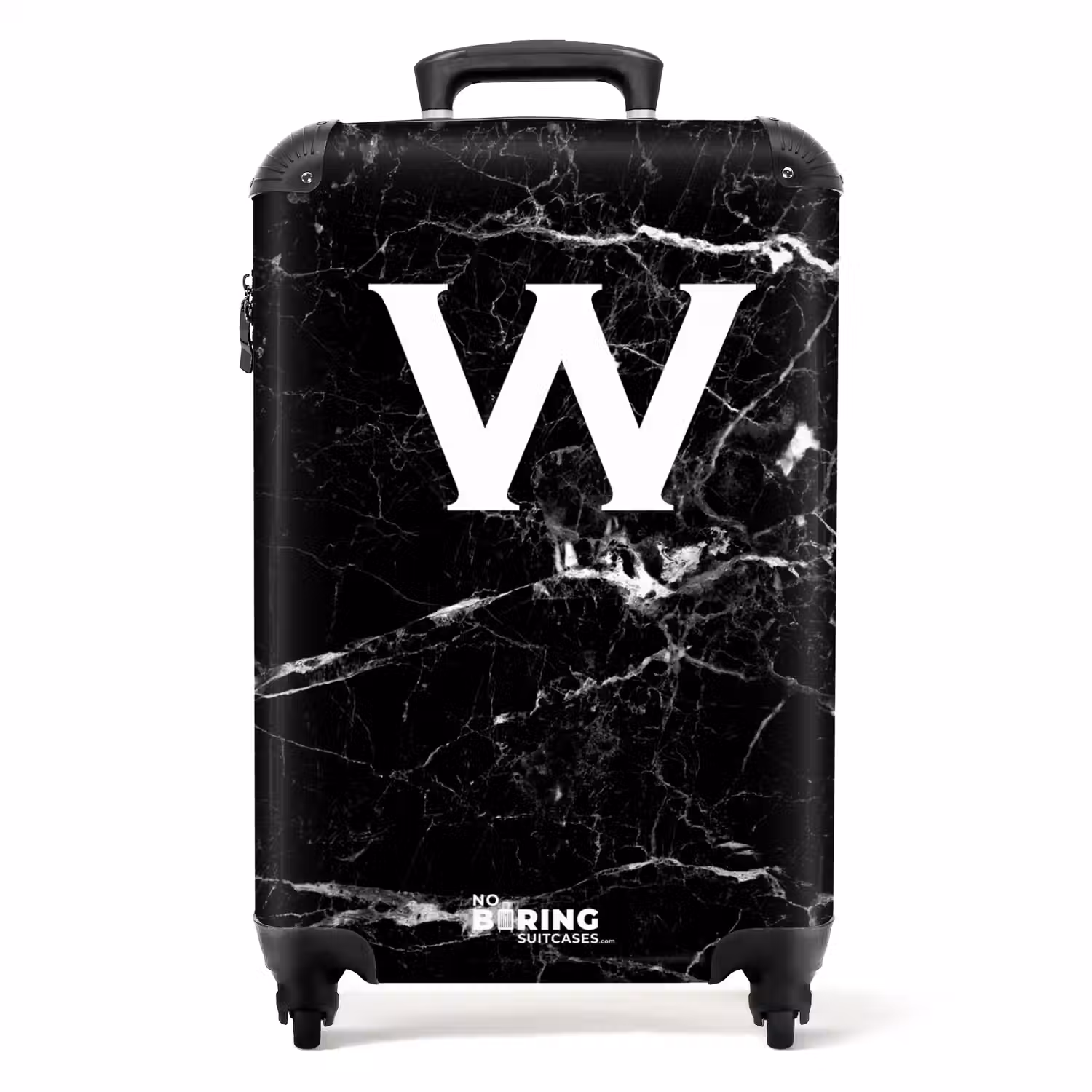 Marmer print - Zwart - Letter W NBS - Handbagage koffer - Unisex middel -productfoto_recht