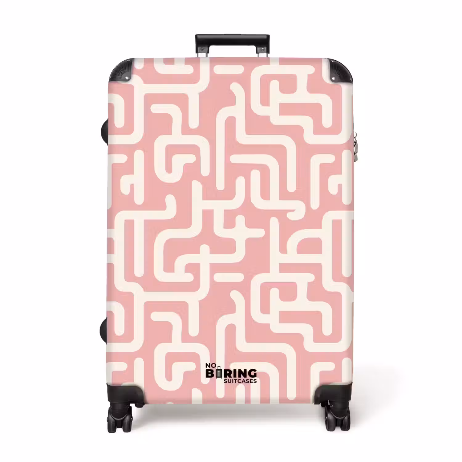 Doolhofpatroon - Roze - Wit - Abstract NBS - Handbagage koffer - Volwassenen Unisex middel -productfoto_recht