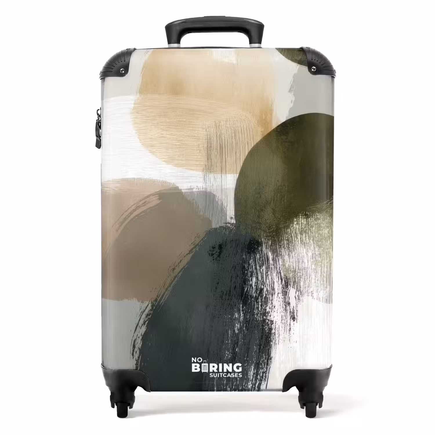 Minimalistisch - Cirkels - Penseelstreken - Beige NBS - Handbagage koffer - Volwassenen Unisex middel -productfoto_recht
