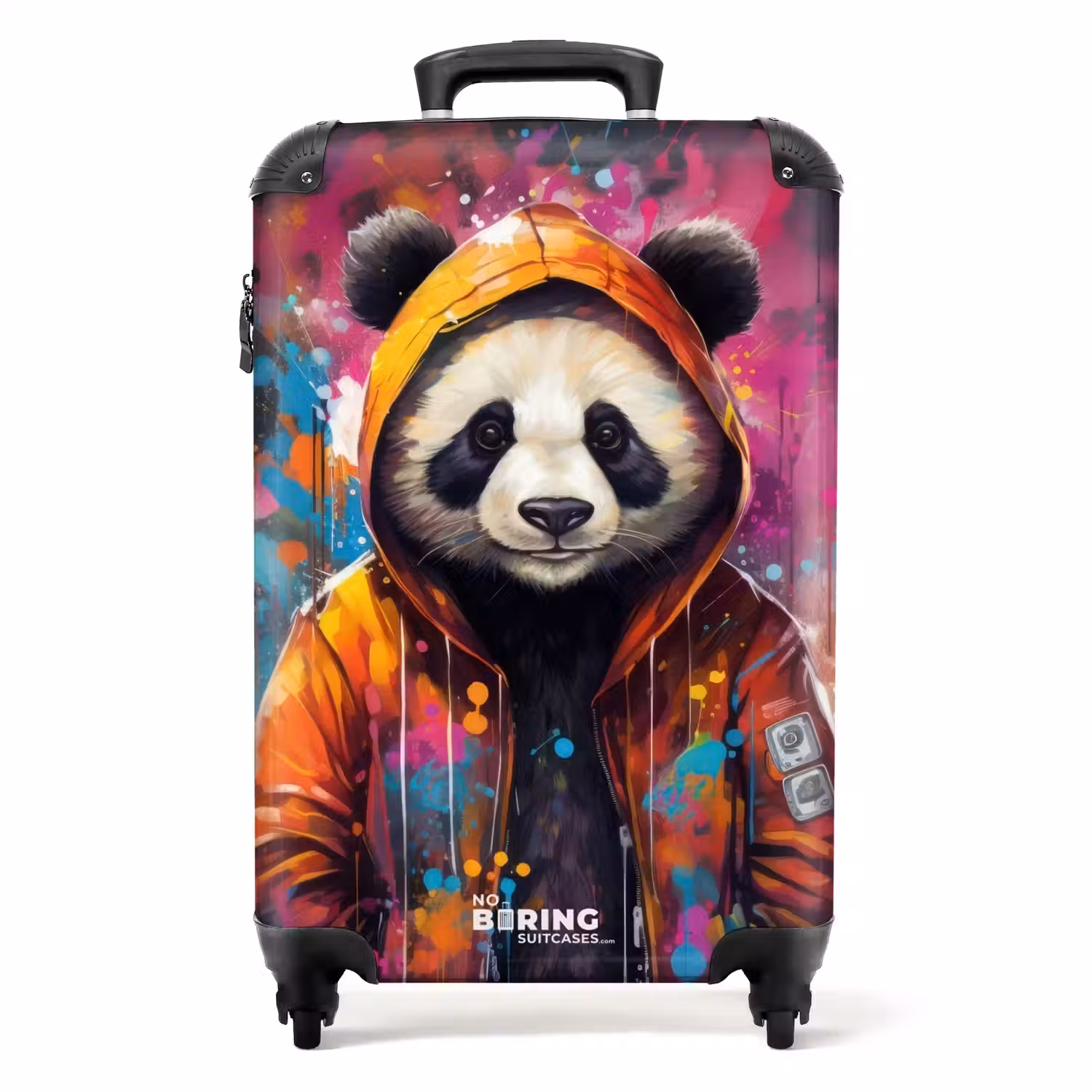 Panda met Oranje Jas en Verfspetters NBS - Handbagage koffer - Unisex middel -productfoto_recht