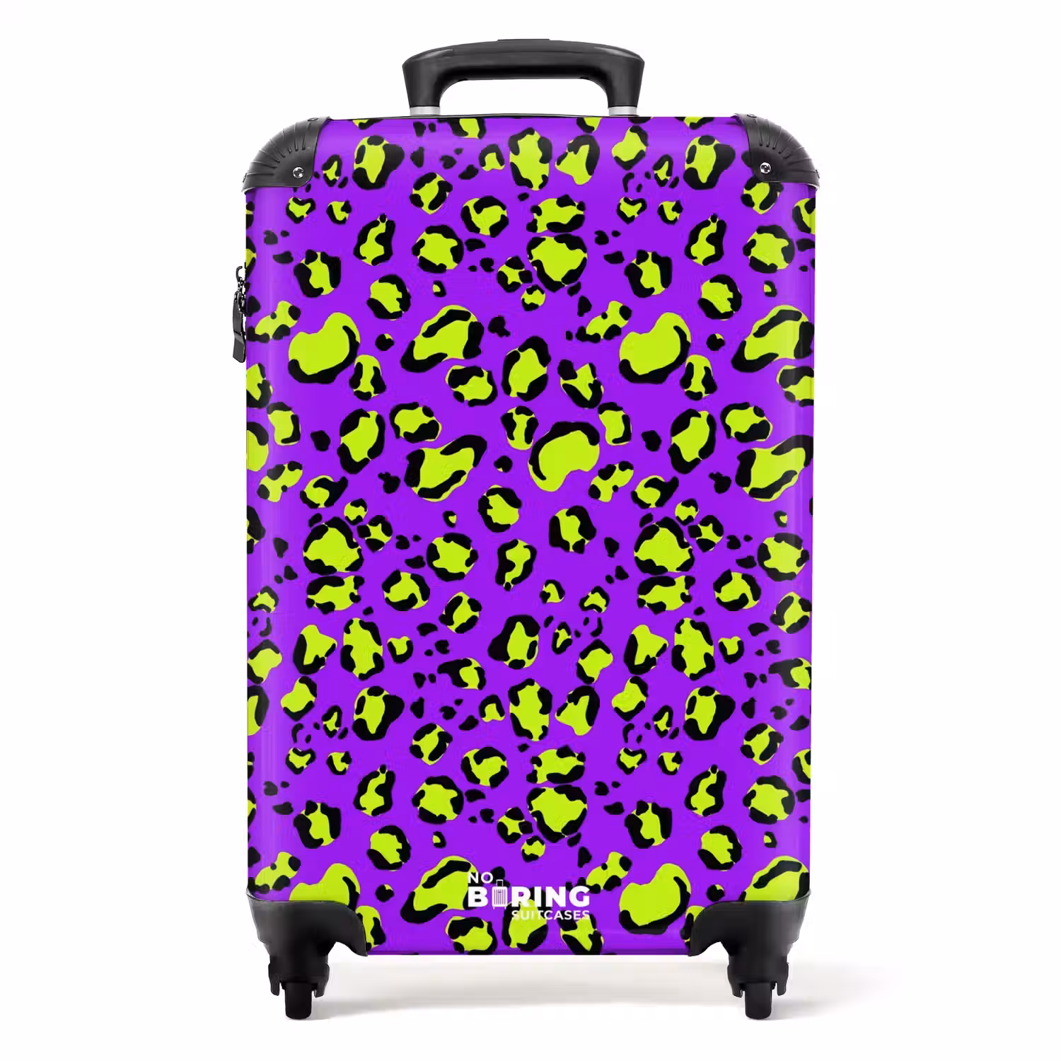 Panterprint in limoengroen op paarse achtergrond NBS - Handbagage koffer - Volwassenen Unisex middel -productfoto_recht
