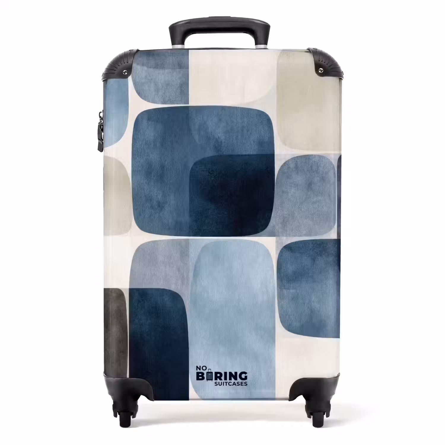 Patroon - Blauw - Vierkanten NBS - Handbagage koffer - Volwassenen Unisex middel -productfoto_recht