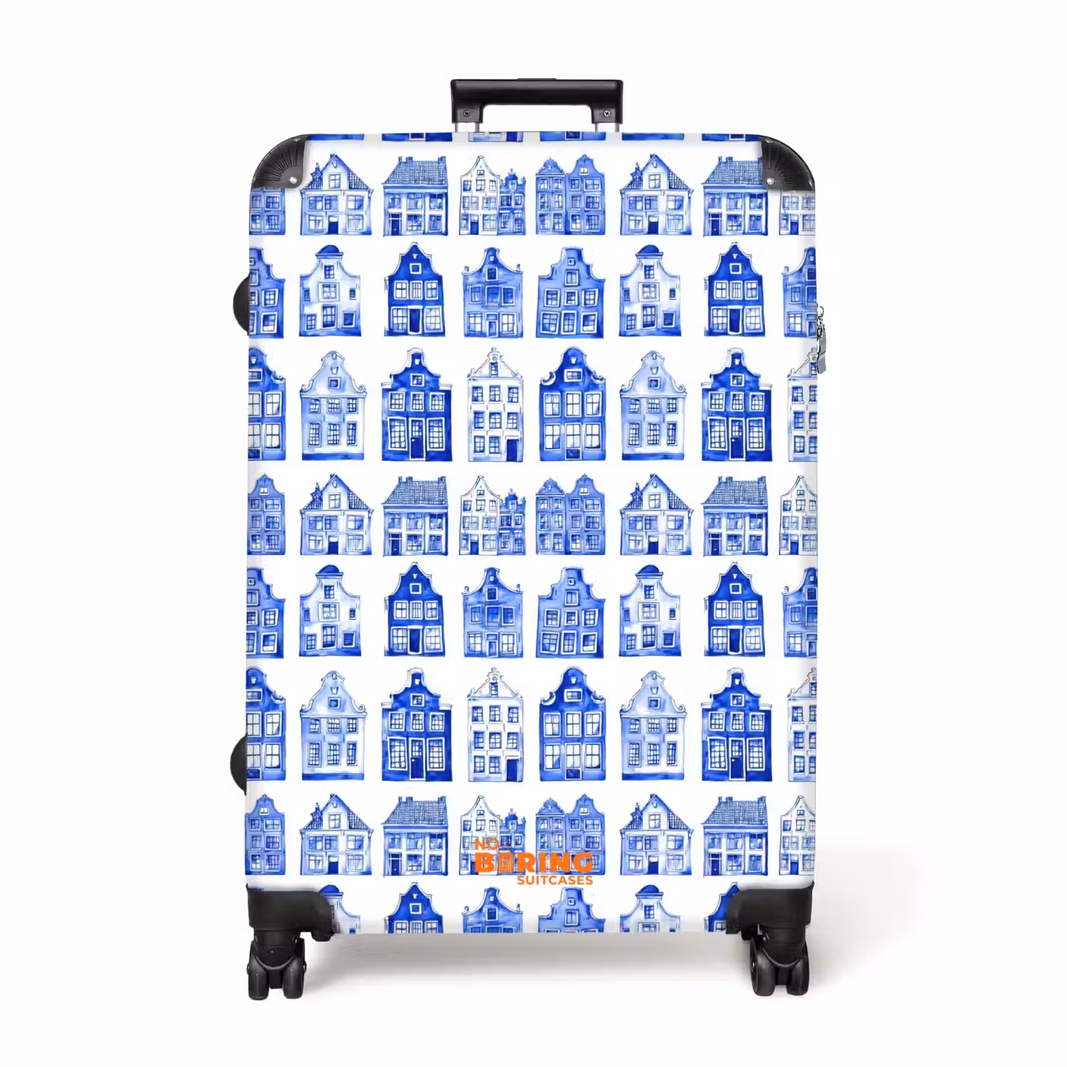 Patroon - Huizen - Blauw NBS - Handbagage koffer - Volwassenen Unisex middel -productfoto_recht