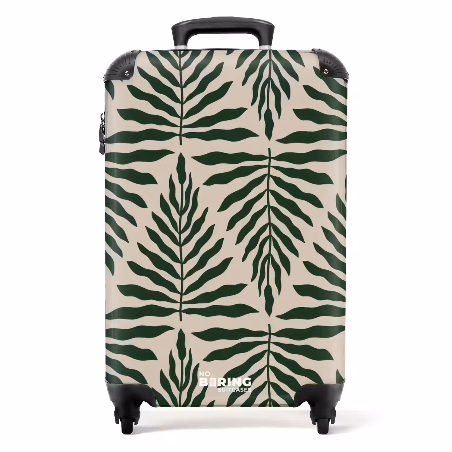 Patroon van bladeren in beige met donkergroen NBS - Handbagage koffer - Unisex middel -productfoto_recht