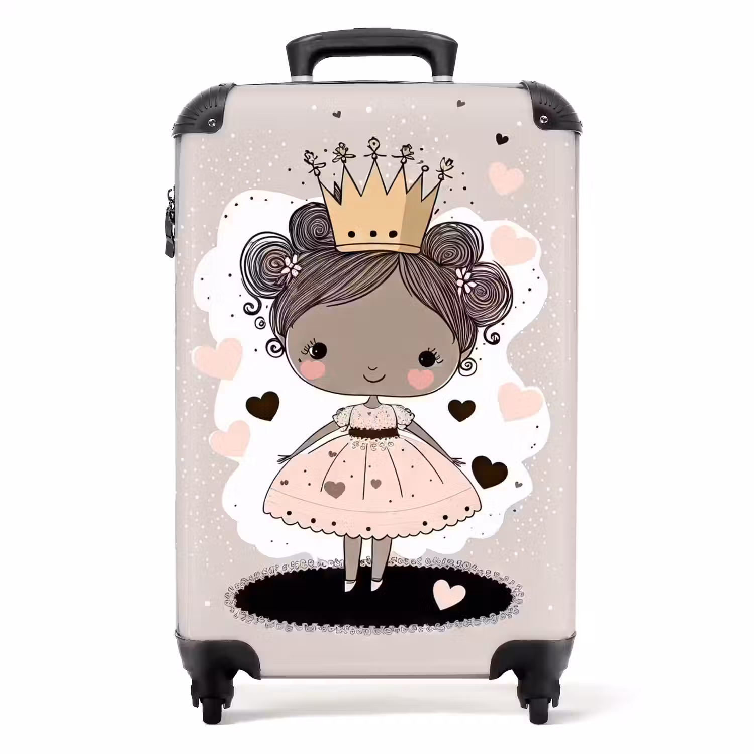 Prinses op gekleurde achtergrond met roze en zwarte hartjes NBS - Handbagage koffer - Unisex middel -productfoto_recht