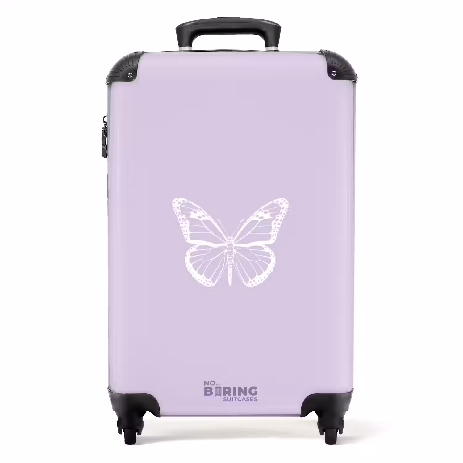 Paarse achtergrond met witte vlinder NBS - Handbagage koffer - Unisex middel -productfoto_recht