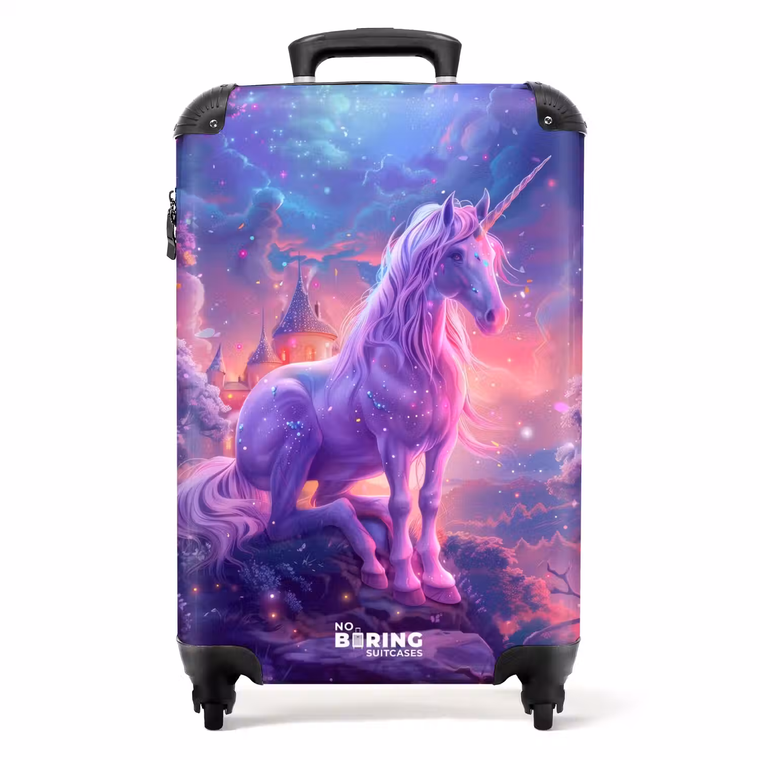 Paarse Eenhoorn in Magische Omgeving NBS - Handbagage koffer - Unisex middel -productfoto_recht