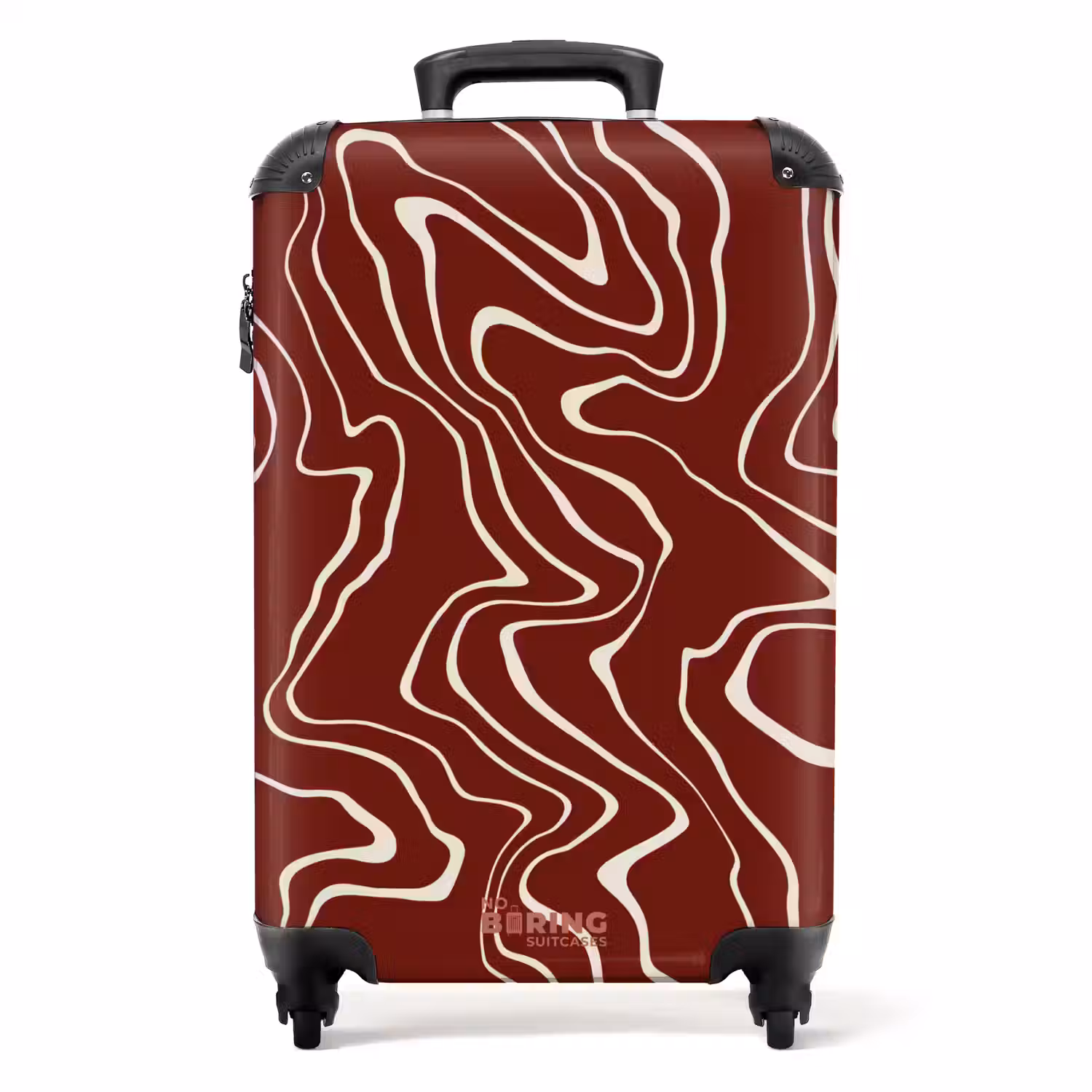 Rode achtergrond met abstracte beige lijnen NBS - Handbagage koffer - Unisex middel -productfoto_recht