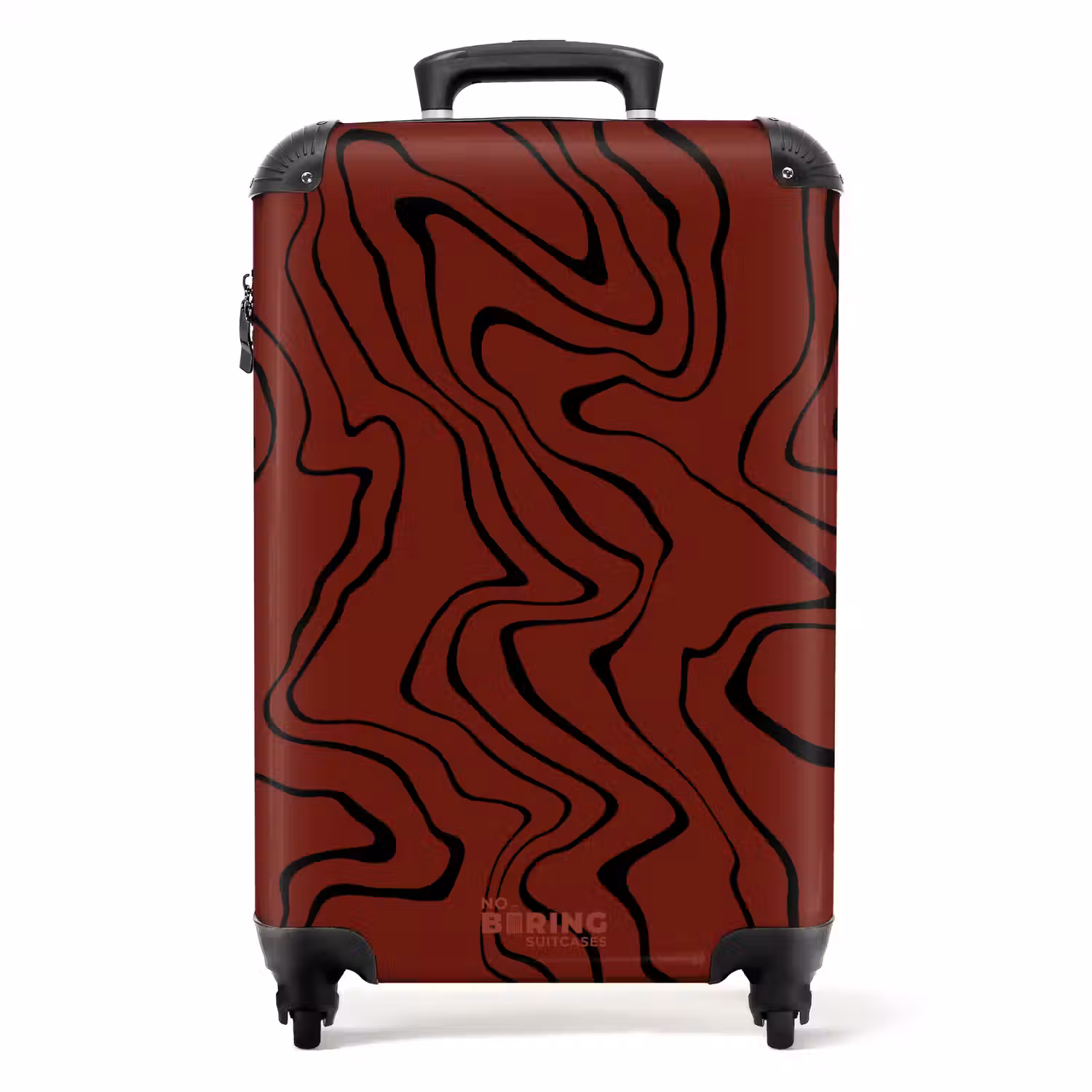 Rode achtergrond met abstracte zwarte lijnen NBS - Handbagage koffer - Unisex middel -productfoto_recht