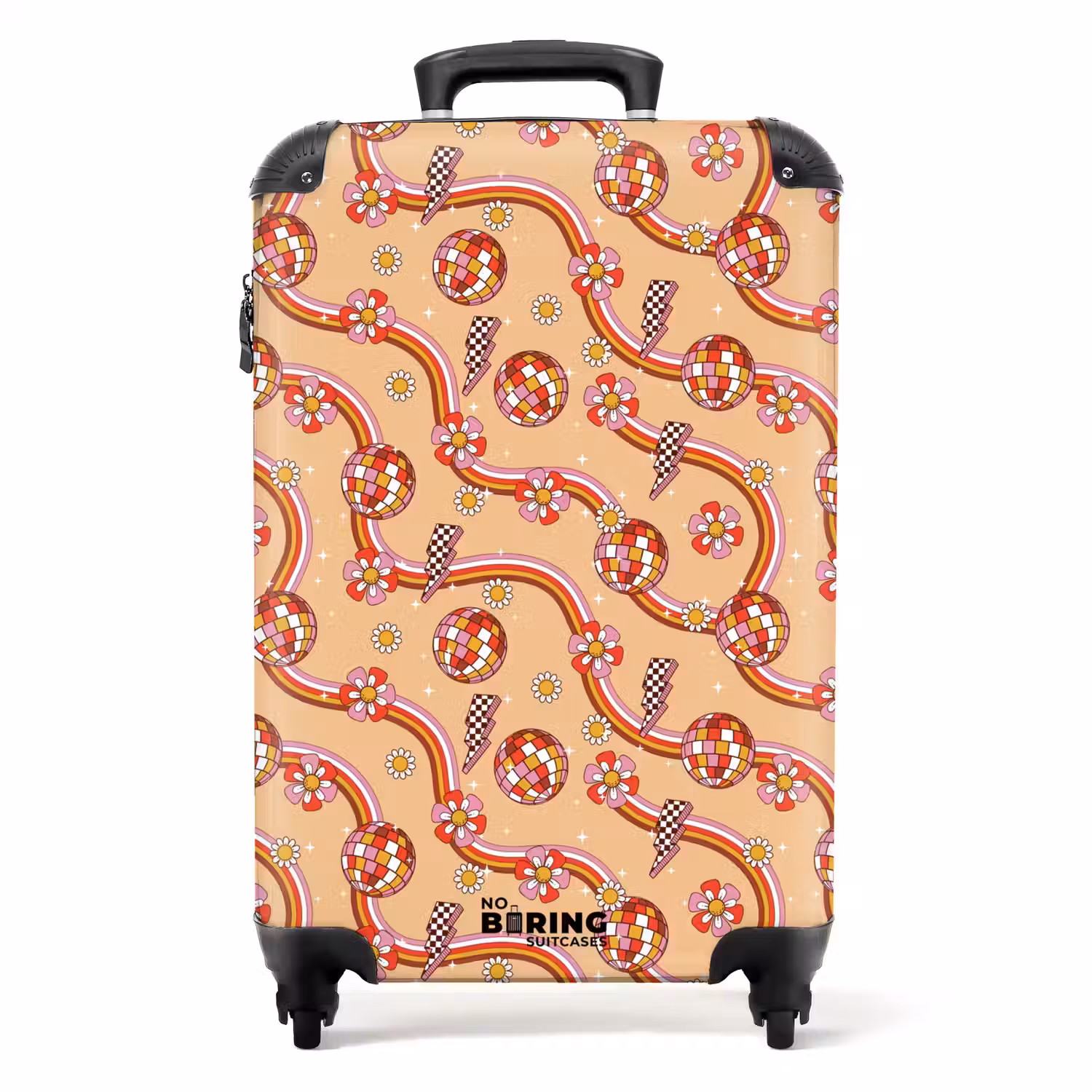 Retro disco 70s bloem patroon kleurrijk NBS - Handbagage koffer - Volwassenen Unisex middel -productfoto_recht