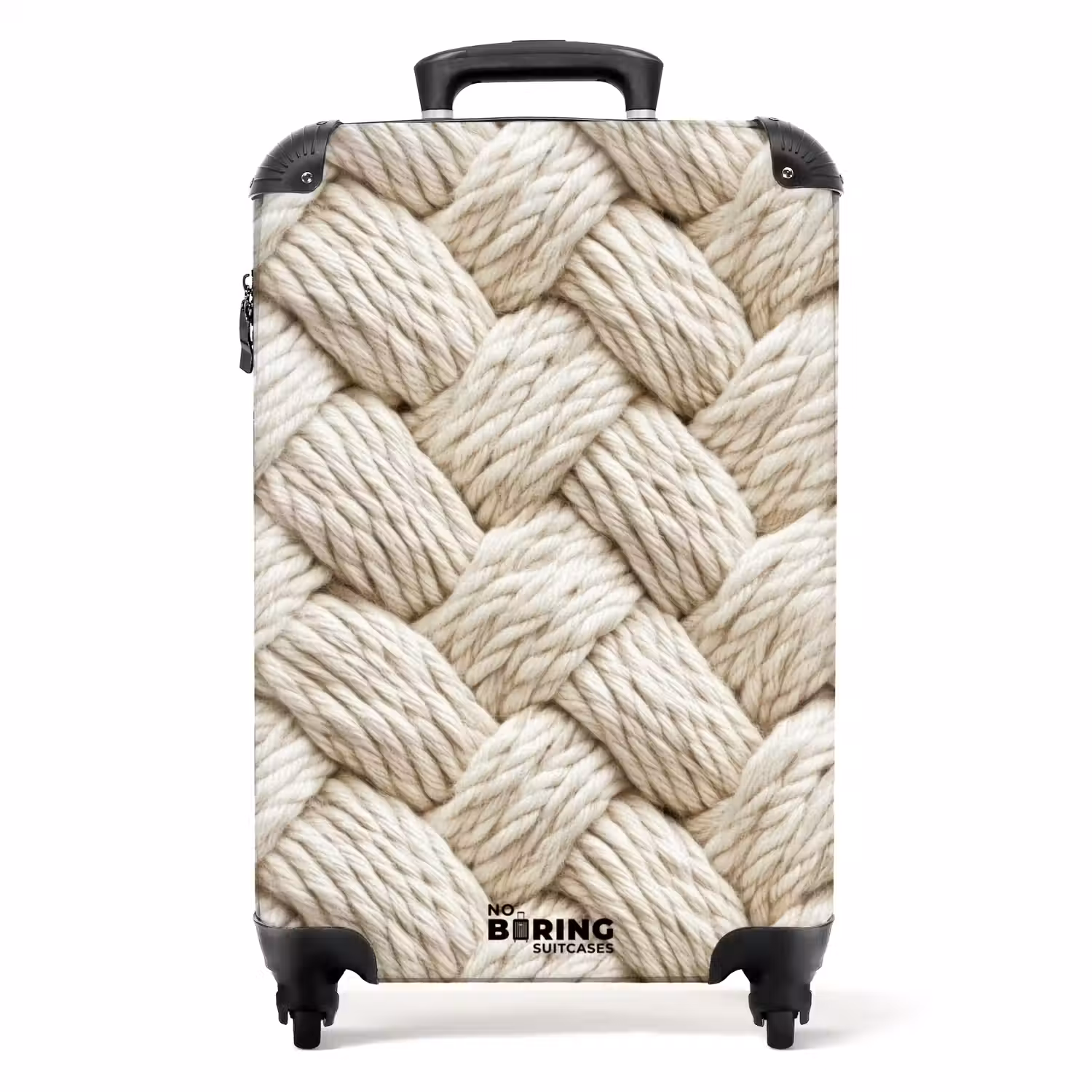 Touw - Gebreid - Beige NBS - Handbagage koffer - Volwassenen Unisex middel -productfoto_recht