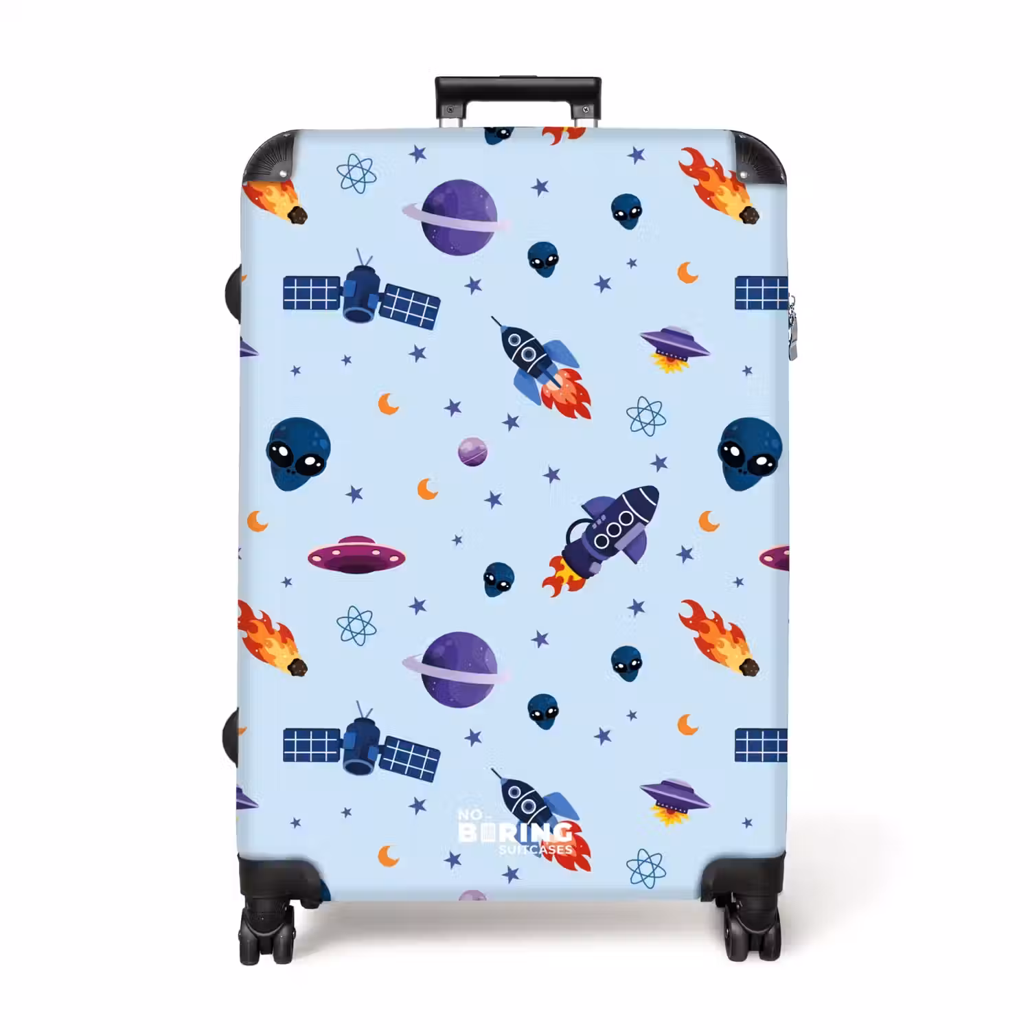 Ruimtevaart en buitenaards patroon op lichtblauw NBS - Large koffer - Volwassenen Unisex groot -3d
