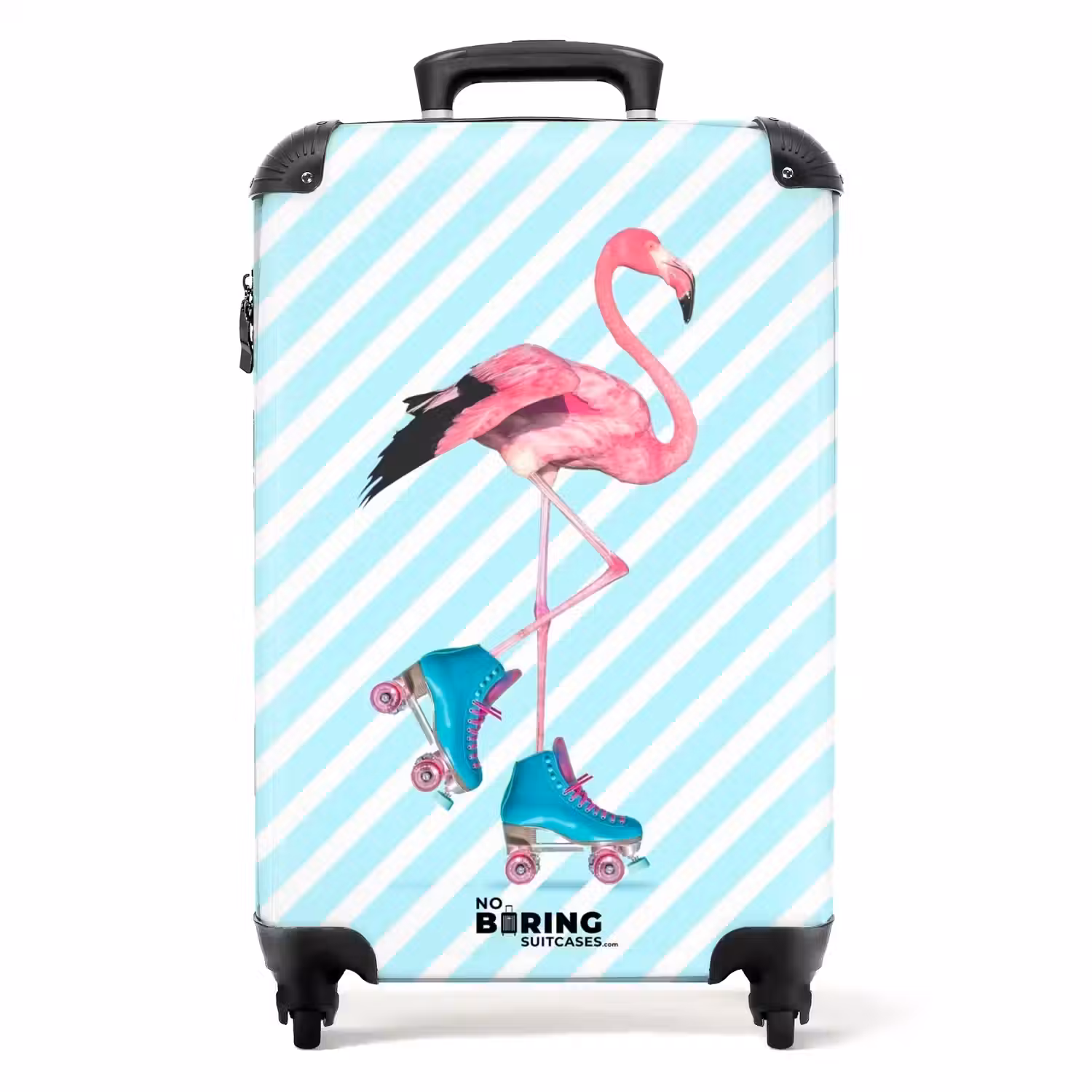 Gestreepte flamingo op rolschaatsen NBS - Handbagage koffer - Unisex middel -productfoto_recht