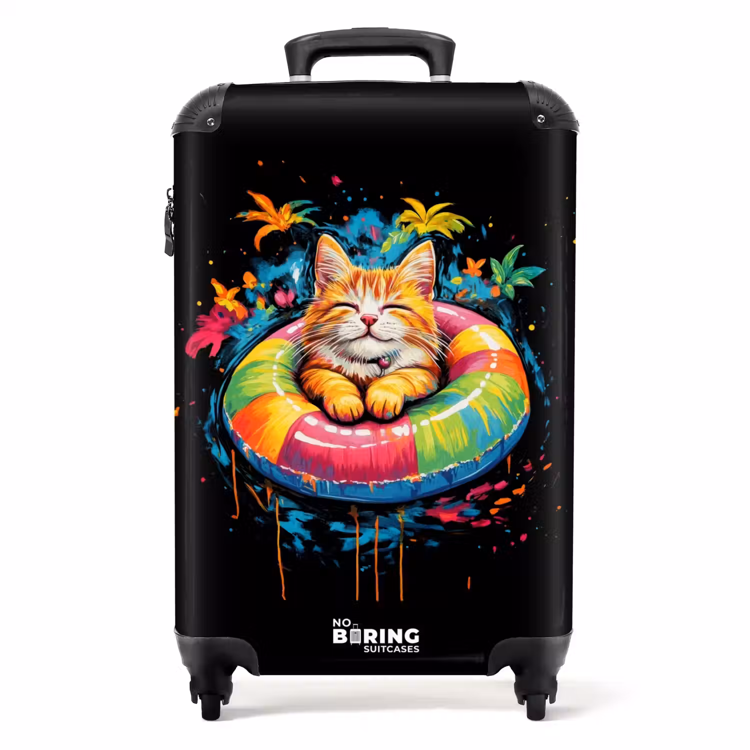 Zomerse kat met kleurrijke zwemband NBS - Handbagage koffer - Unisex middel -productfoto_recht